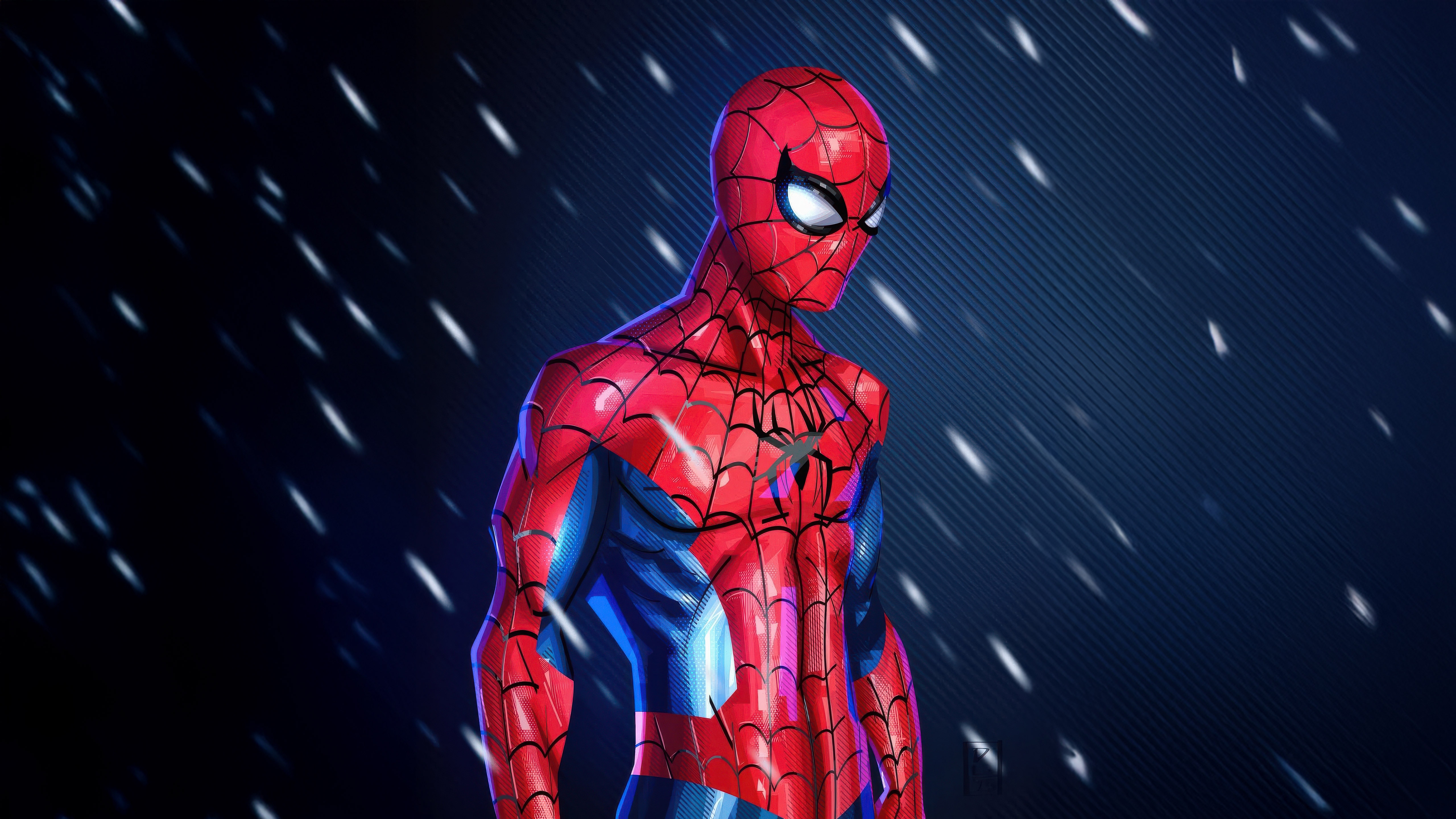 Spider-Man standing in the rain HD Wallpaper