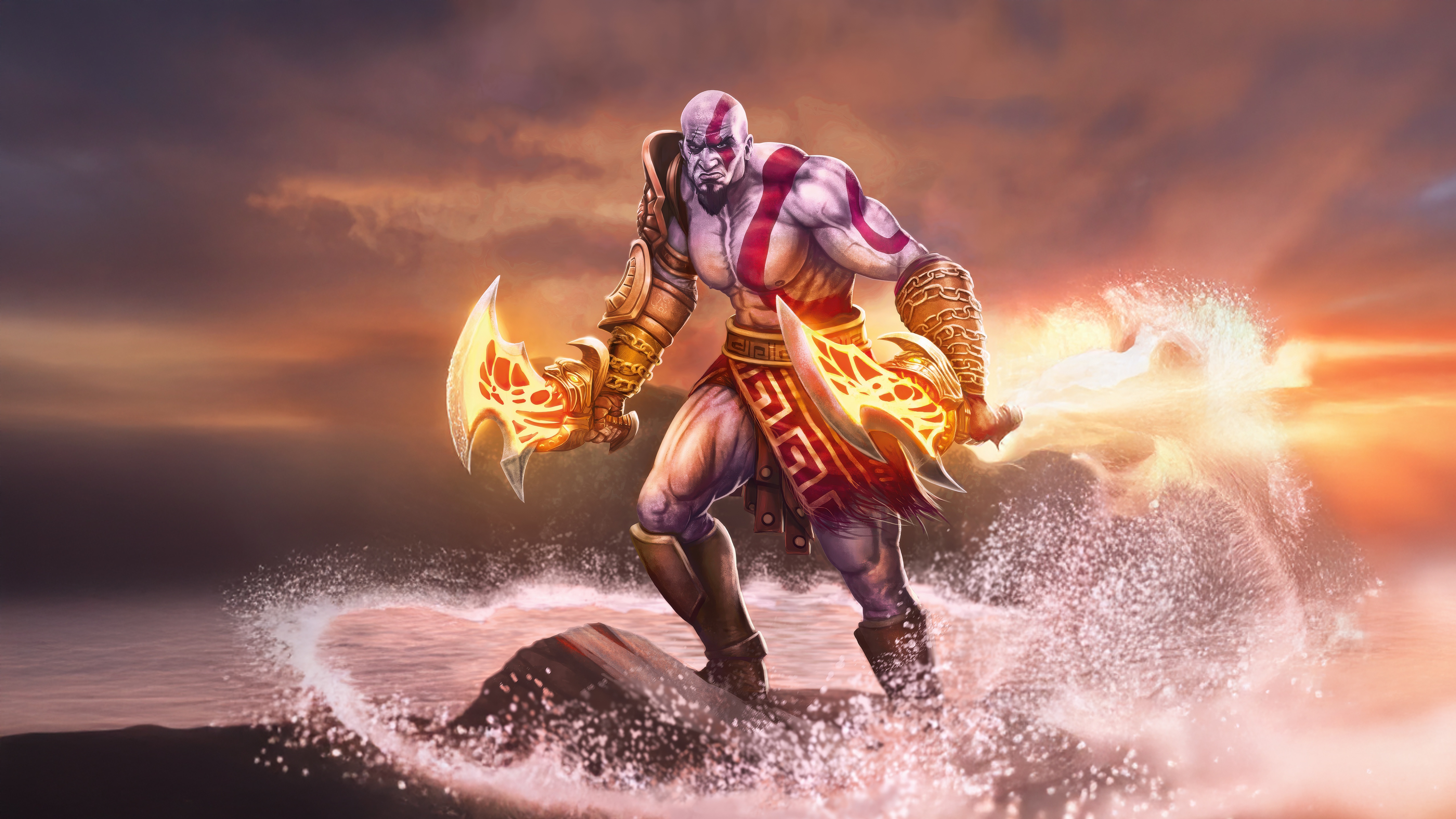 Kratos with Blades of Chaos in God of War HD Wallpaper