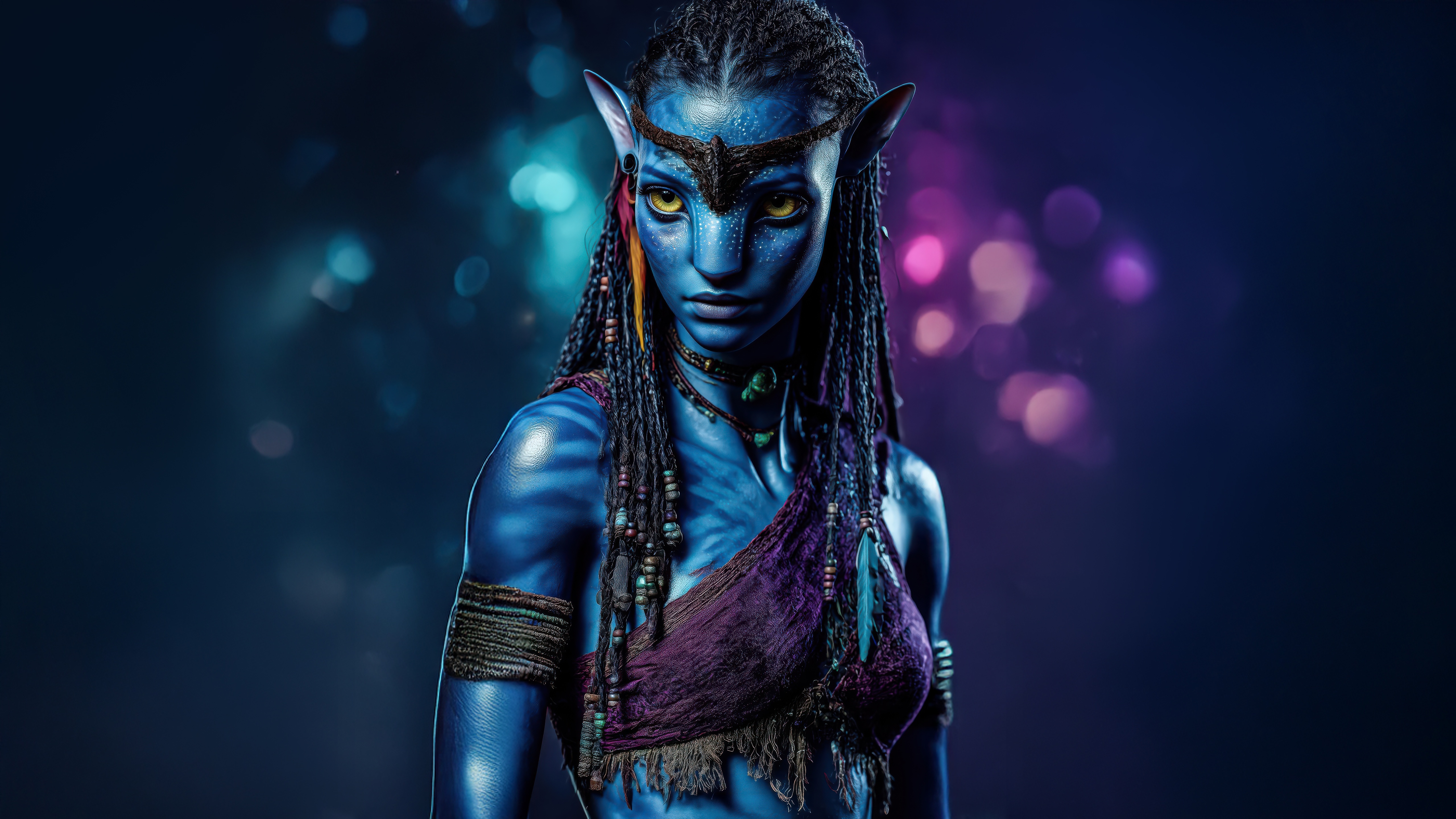 Avatar Character with Blue Skin and Yellow Eyes HD Wallpaper