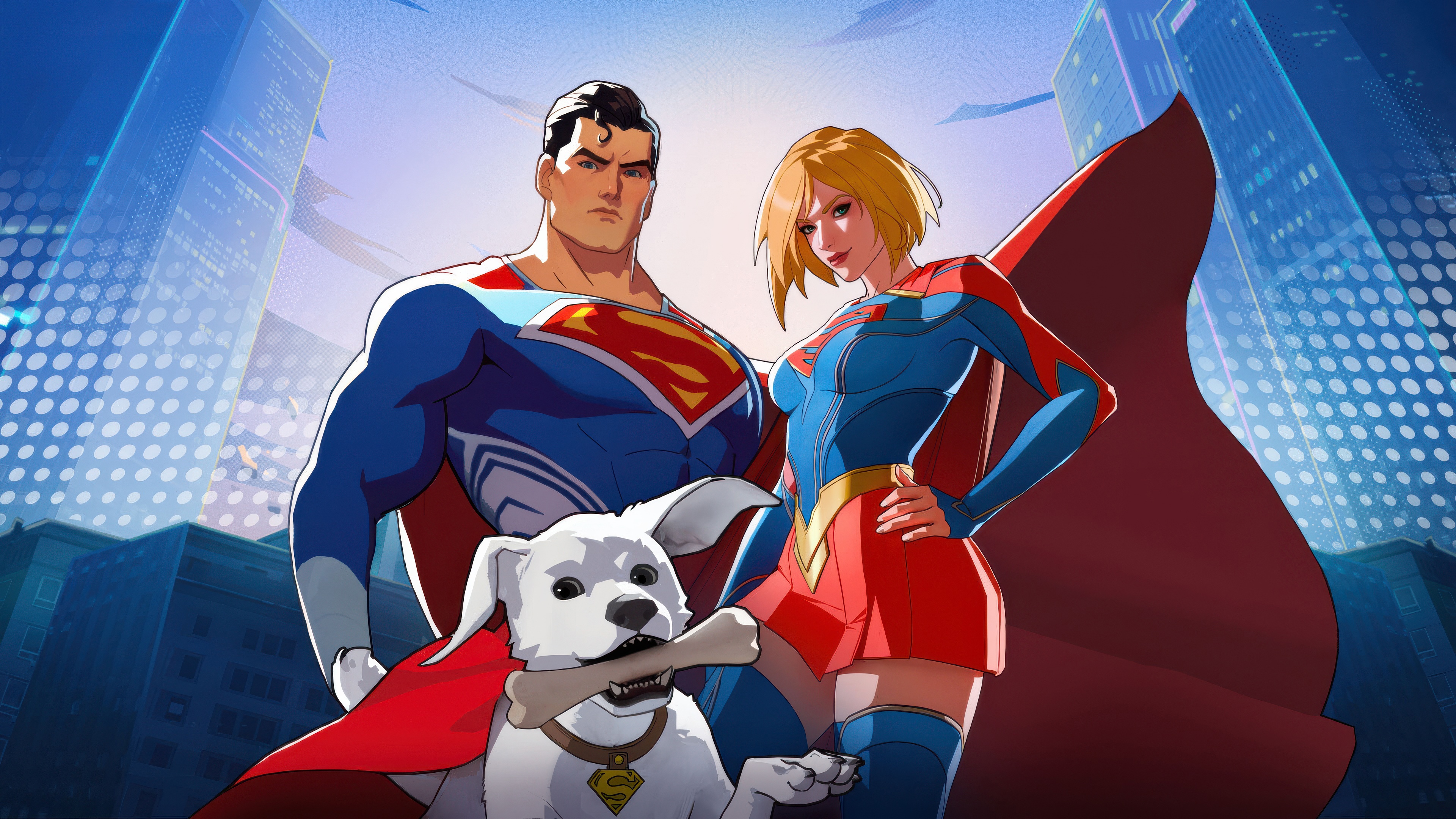 Superman and Supergirl with Krypto the Superdog HD Wallpaper