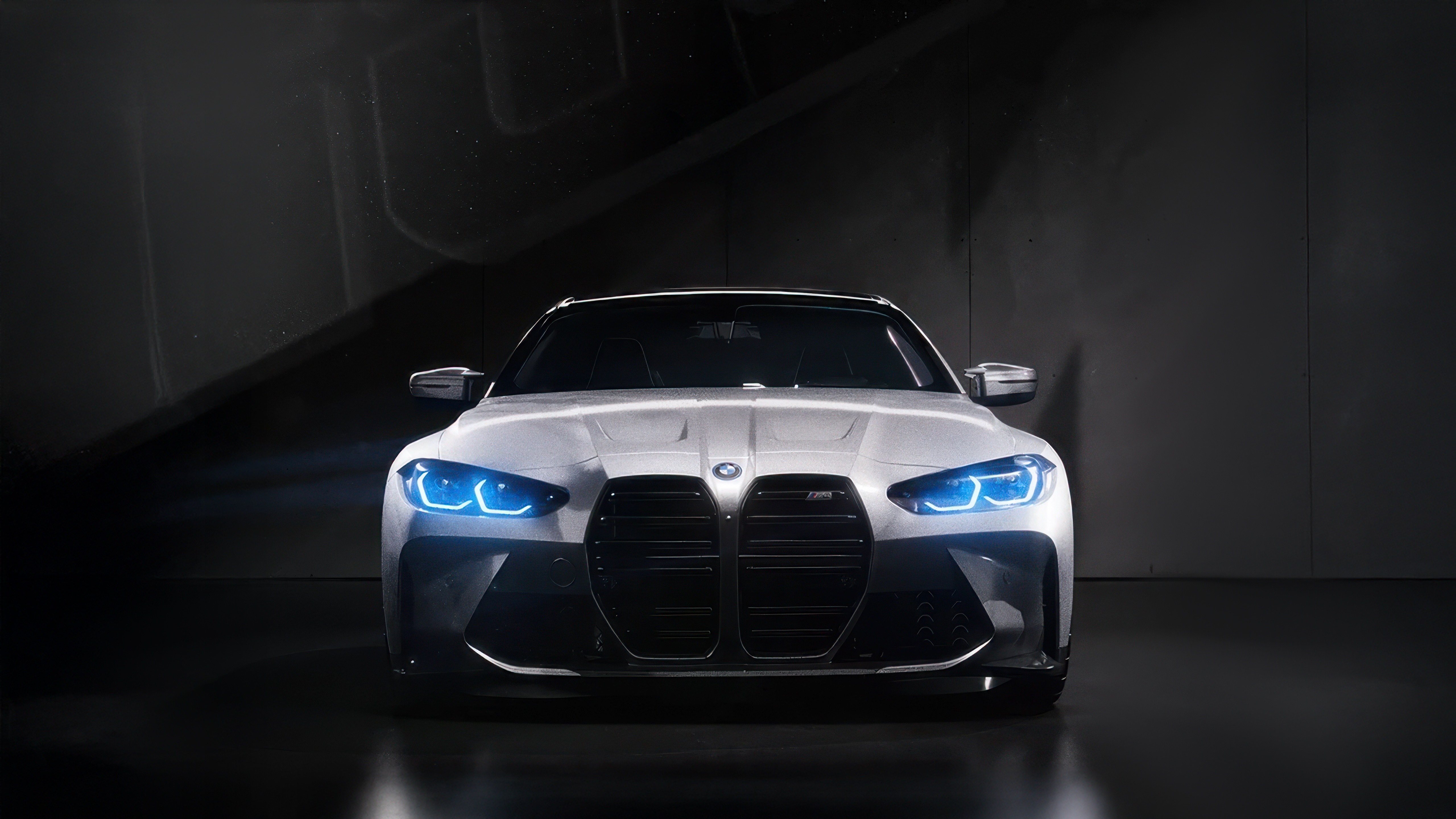 White BMW M4 with Blue Headlights HD Wallpaper