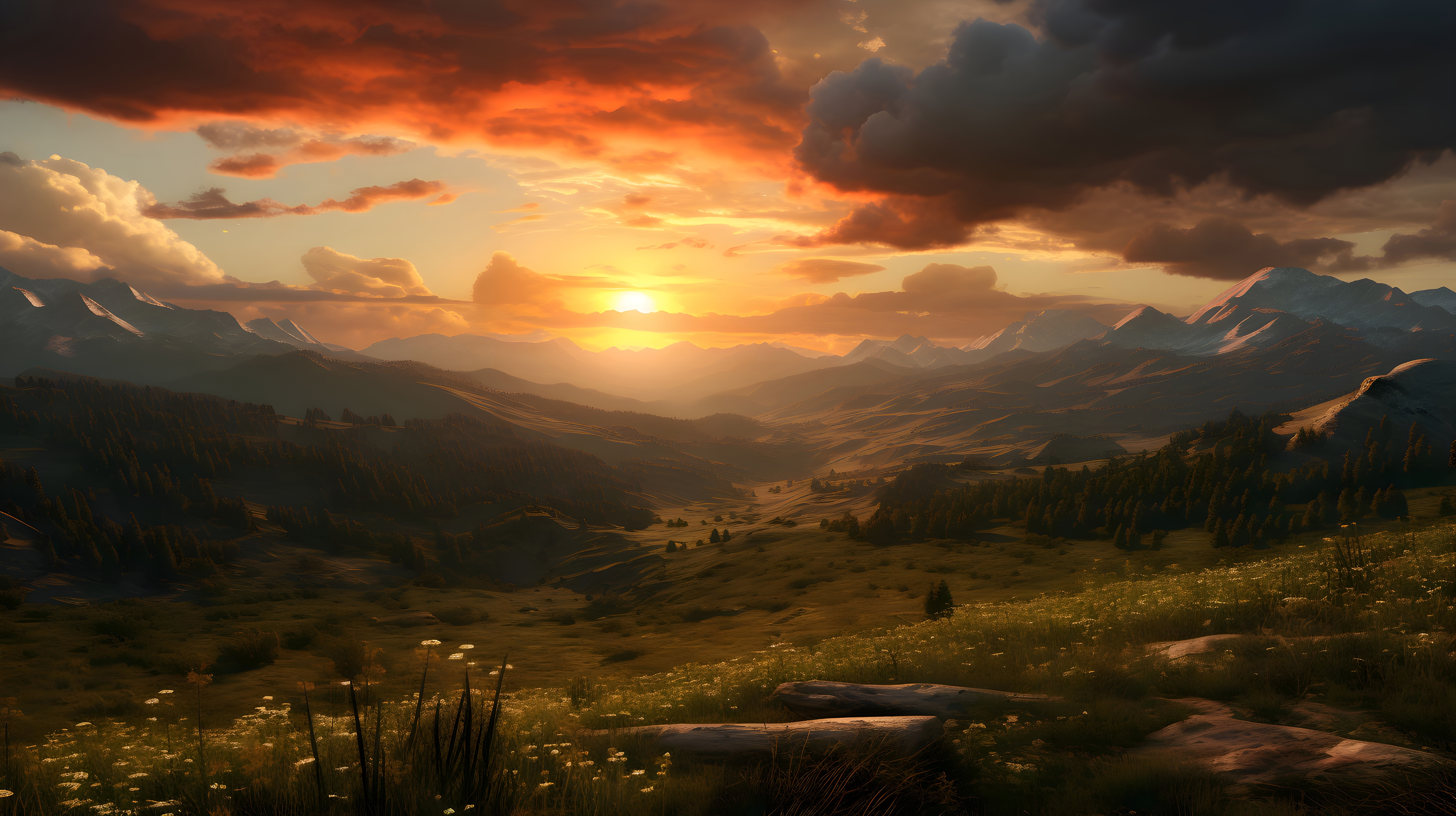 Sunset Over Mountain Peaks HD Wallpaper