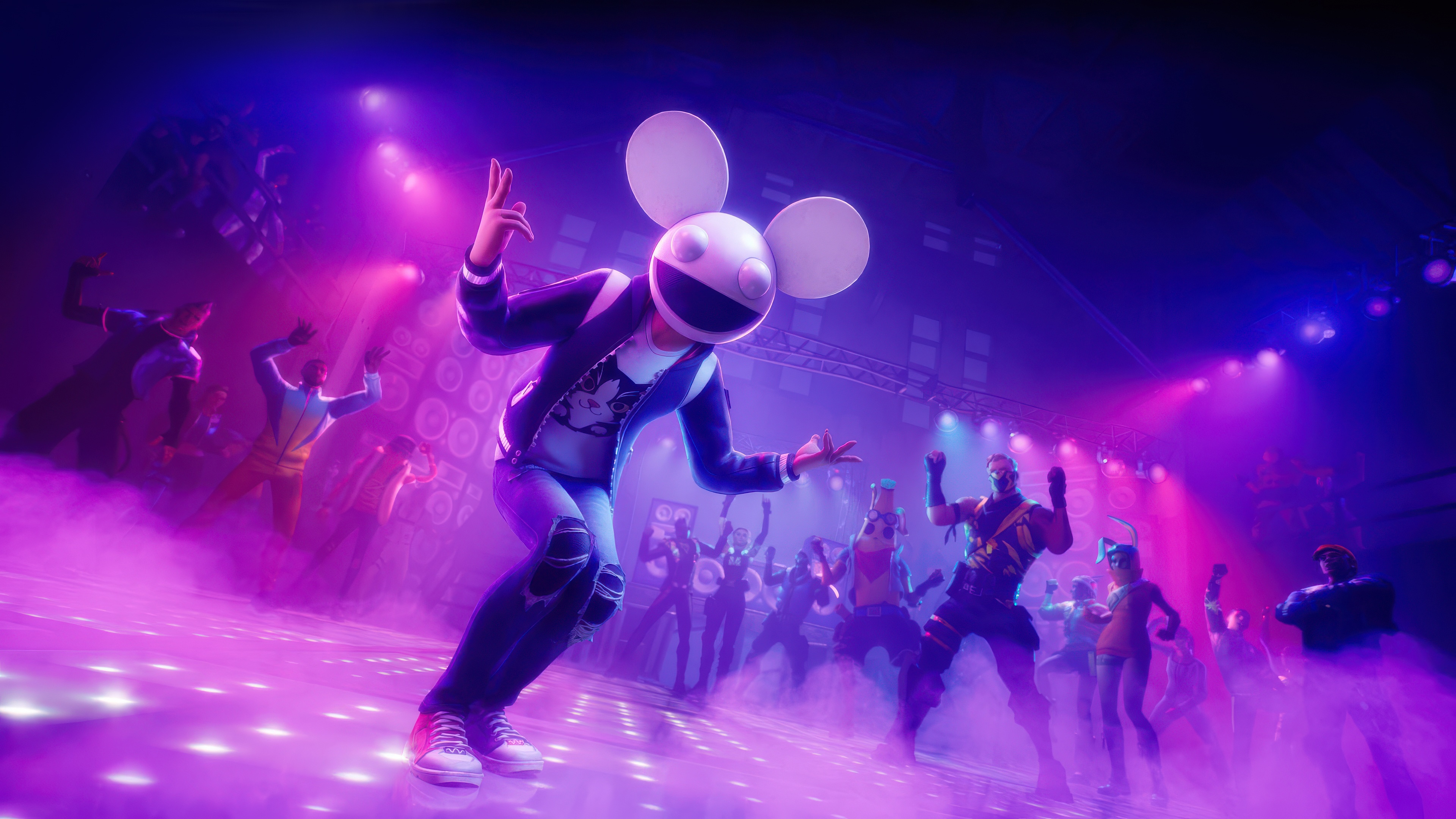 Deadmau5 and dancers at a Fortnite concert HD Wallpaper