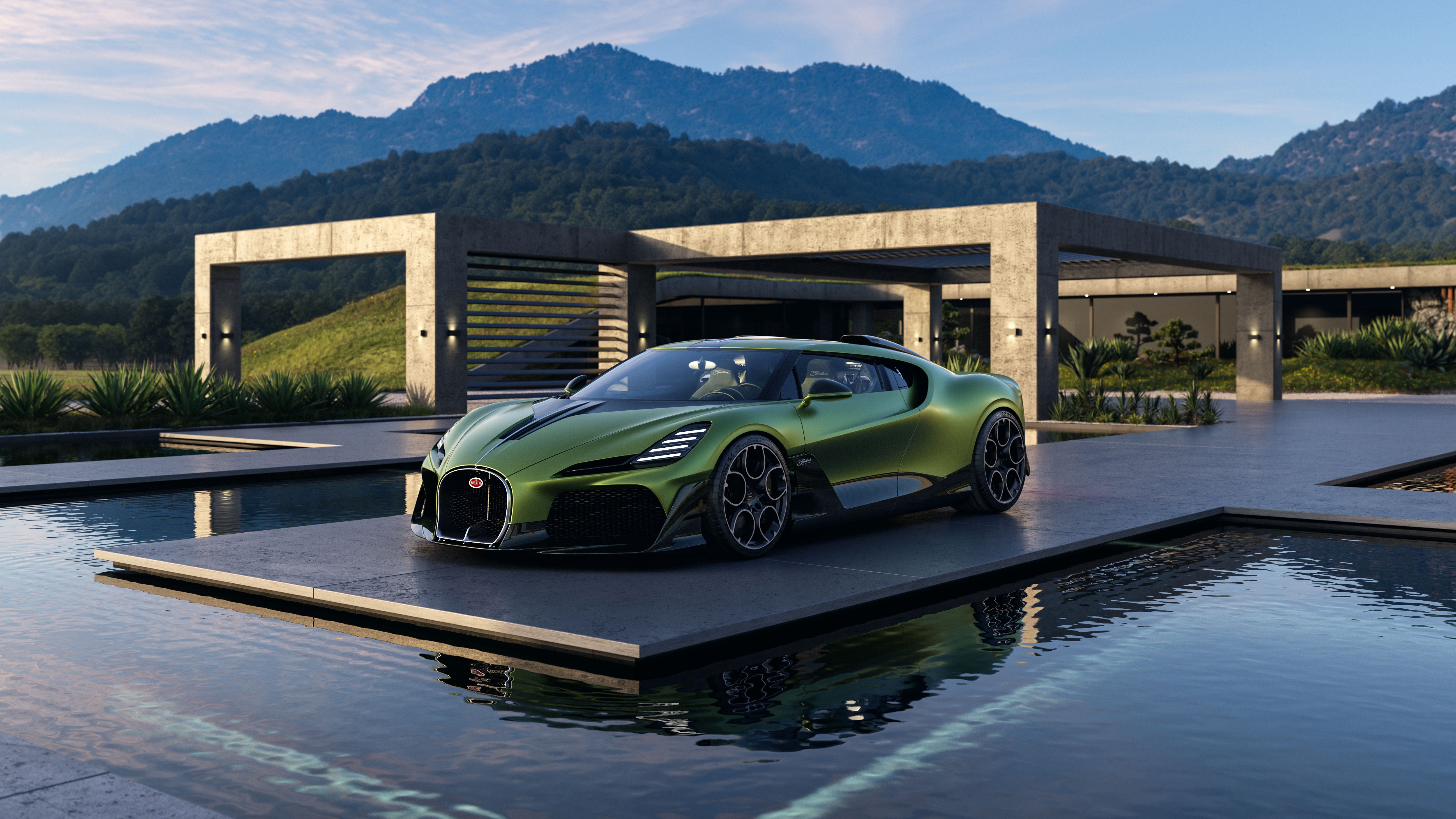 Bugatti Brouillard parked in front of a modern house HD Wallpaper