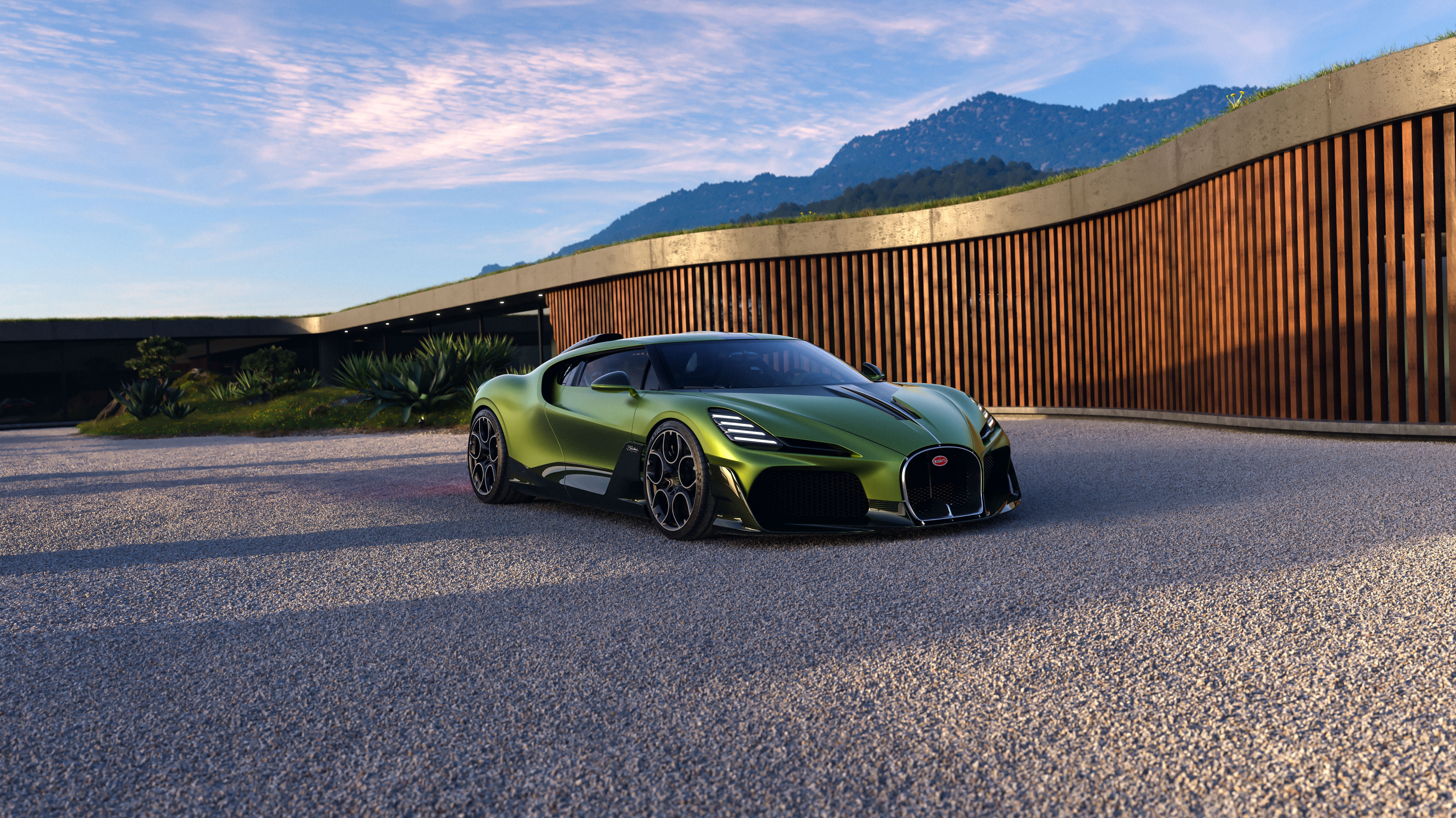 Bugatti Mistral in a Modern Architectural Setting HD Wallpaper