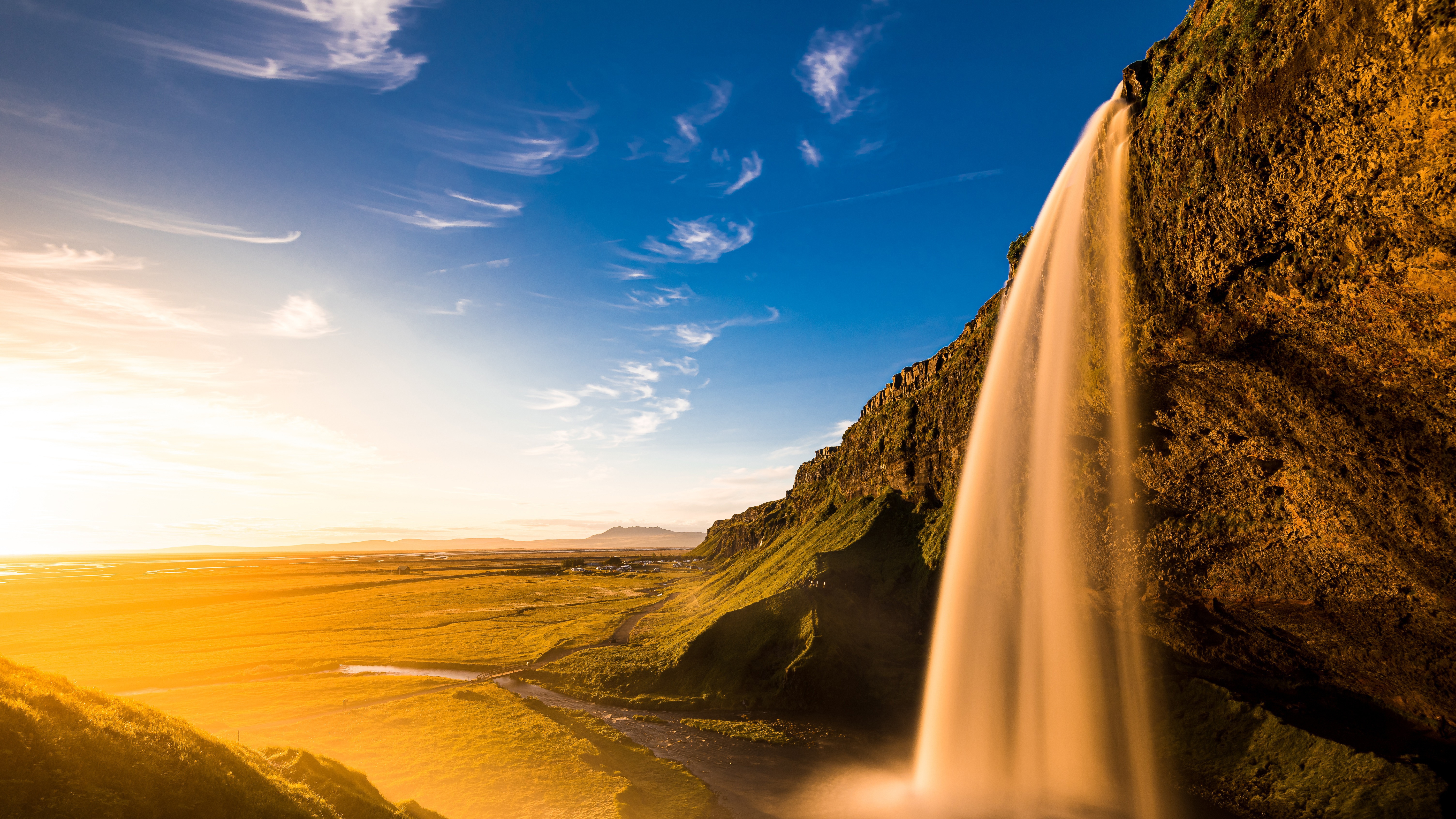 Seljalandsfoss Waterfall in Iceland at Sunset HD Wallpaper
