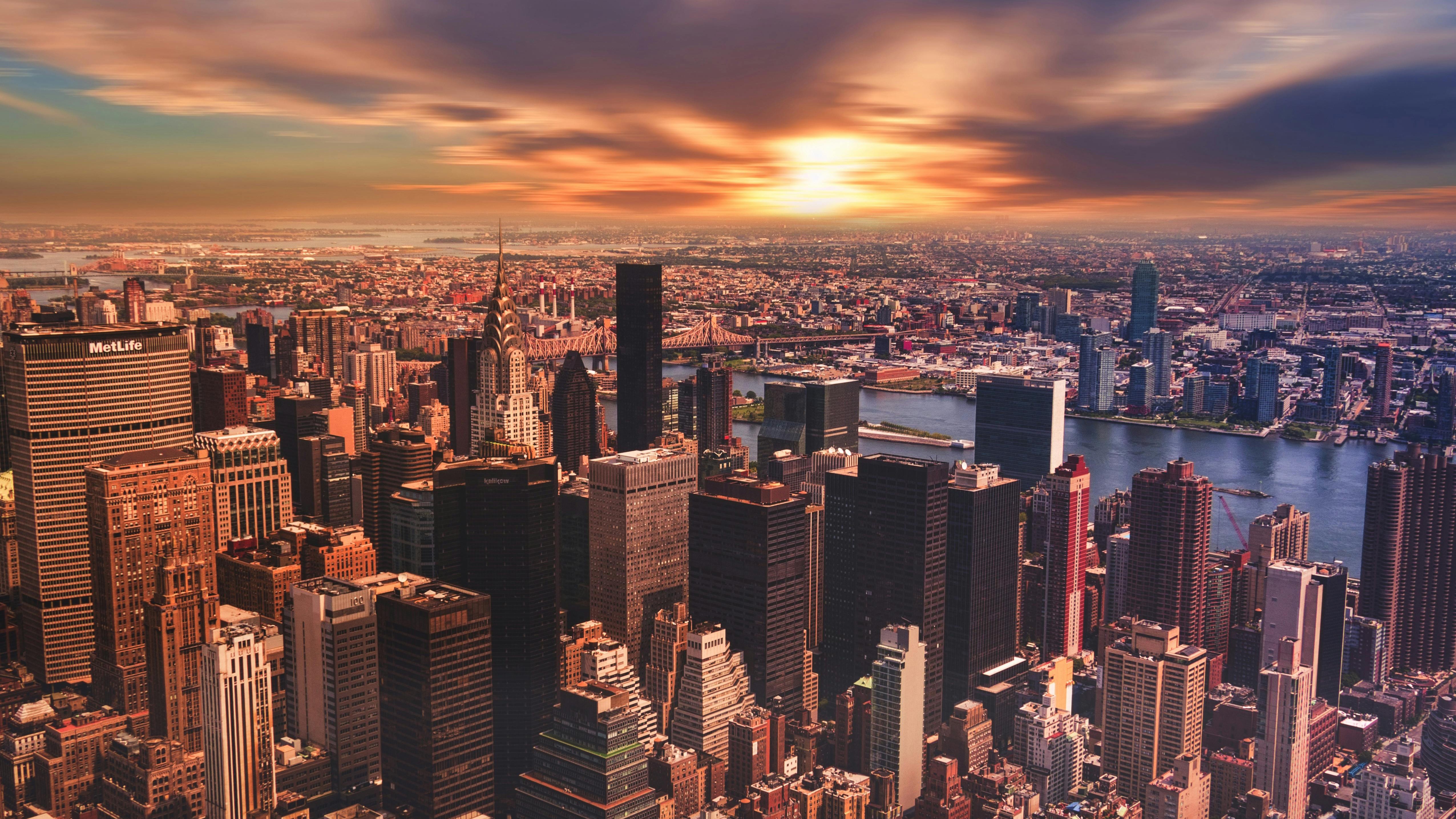 New York Cityscape at Sunset HD Wallpaper