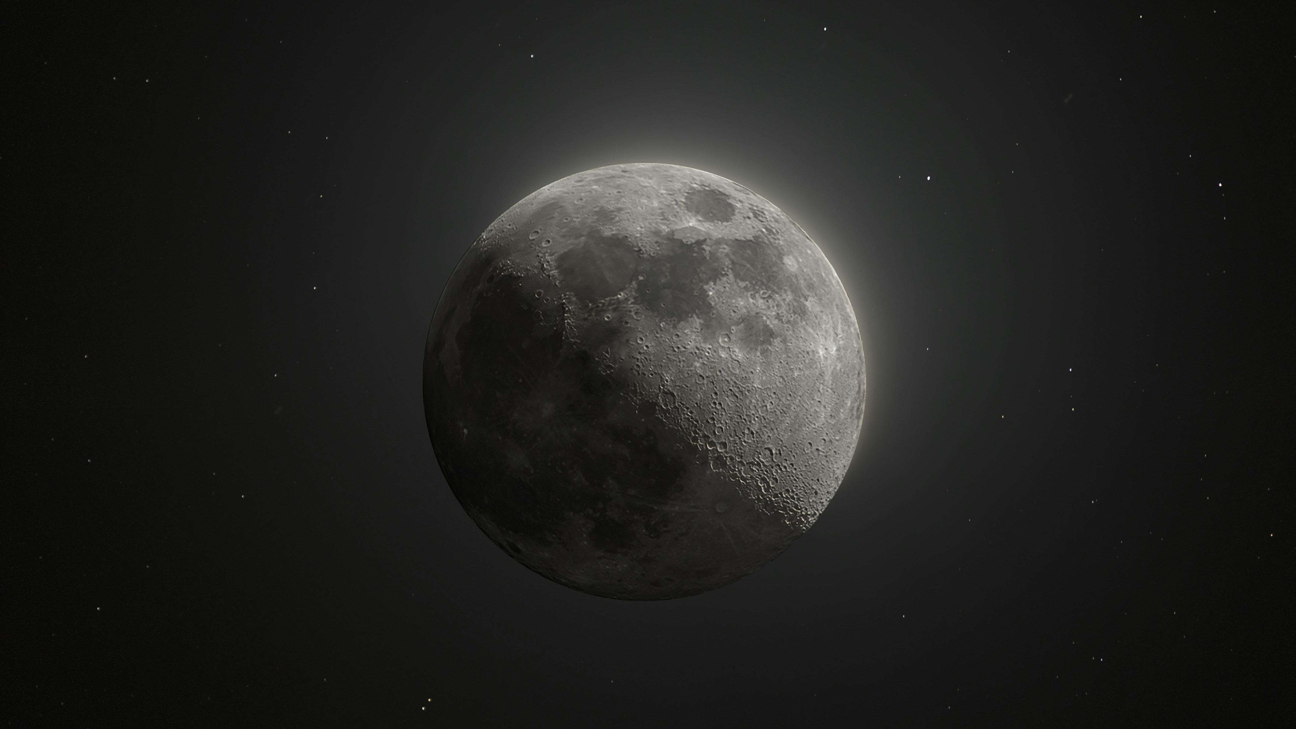The Moon in Orbit with Stars HD Wallpaper
