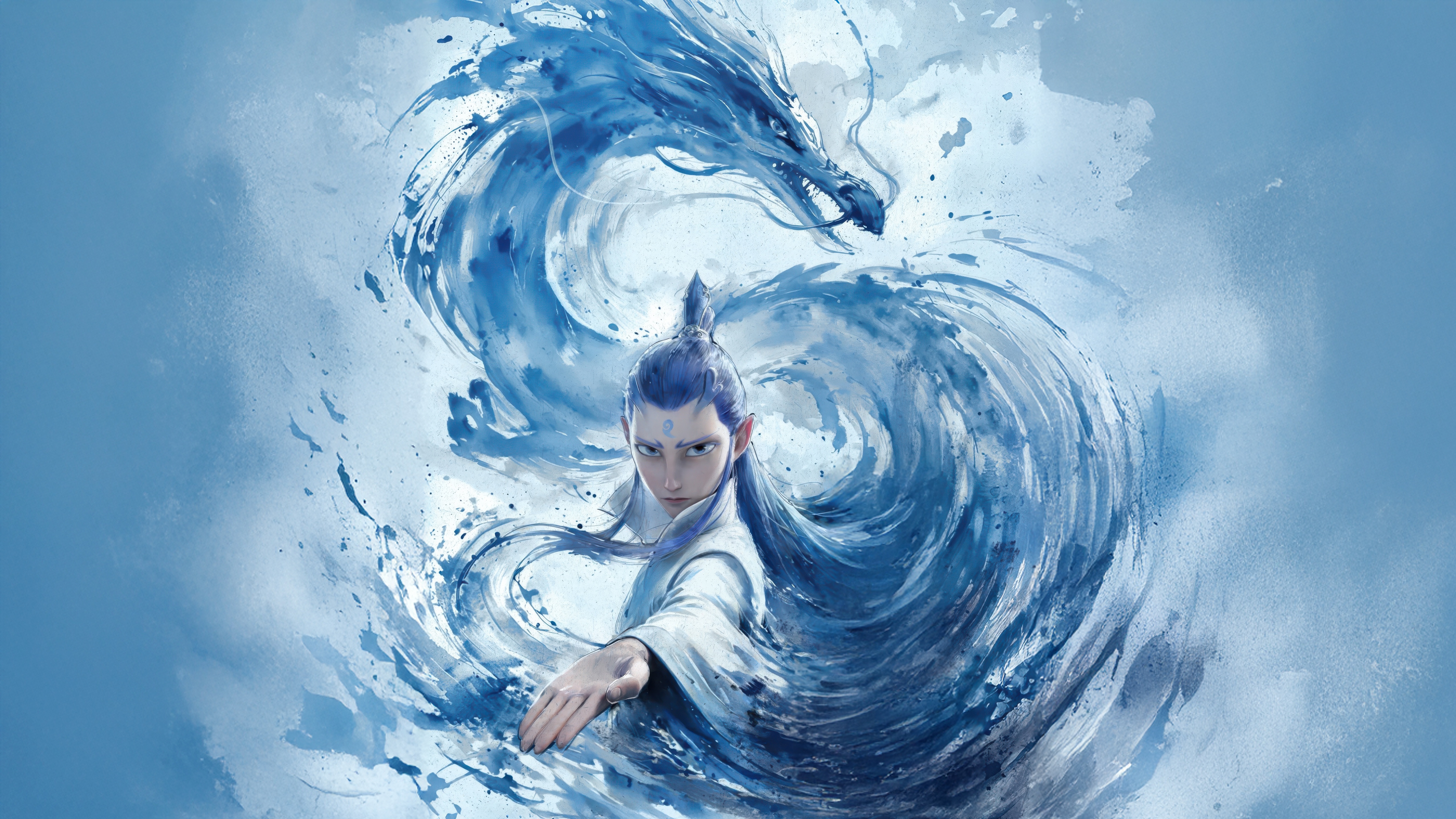 Ao Bing from Ne Zha with a Water Dragon HD Wallpaper