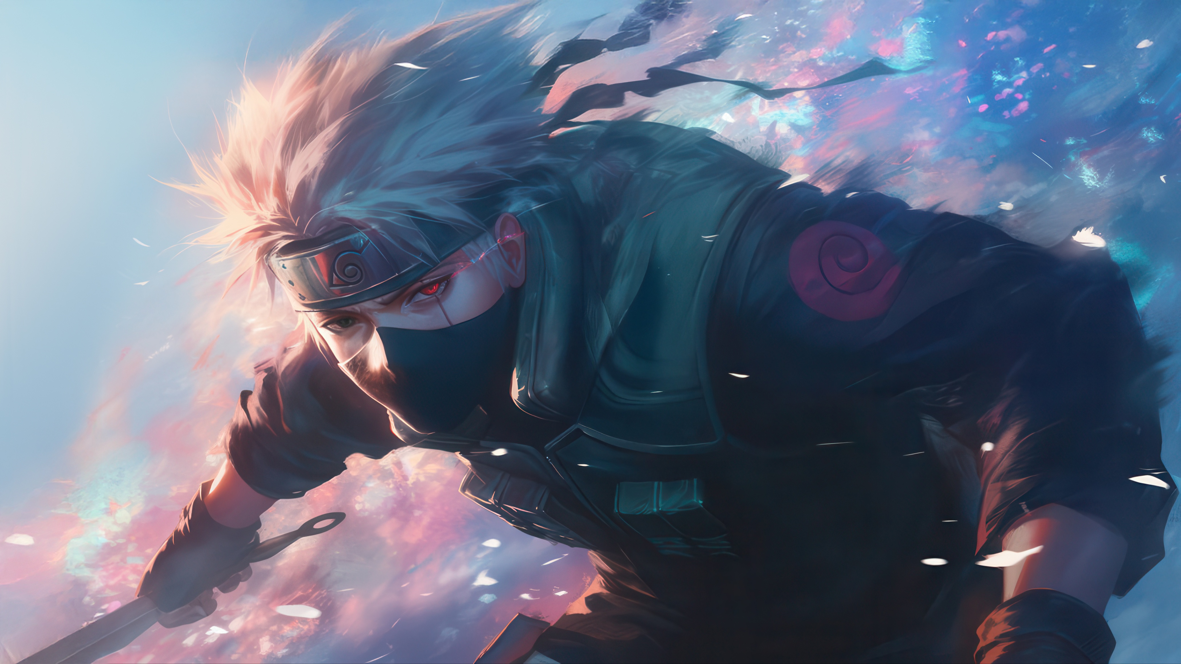 Kakashi Hatake with Sharingan and Kunai HD Wallpaper