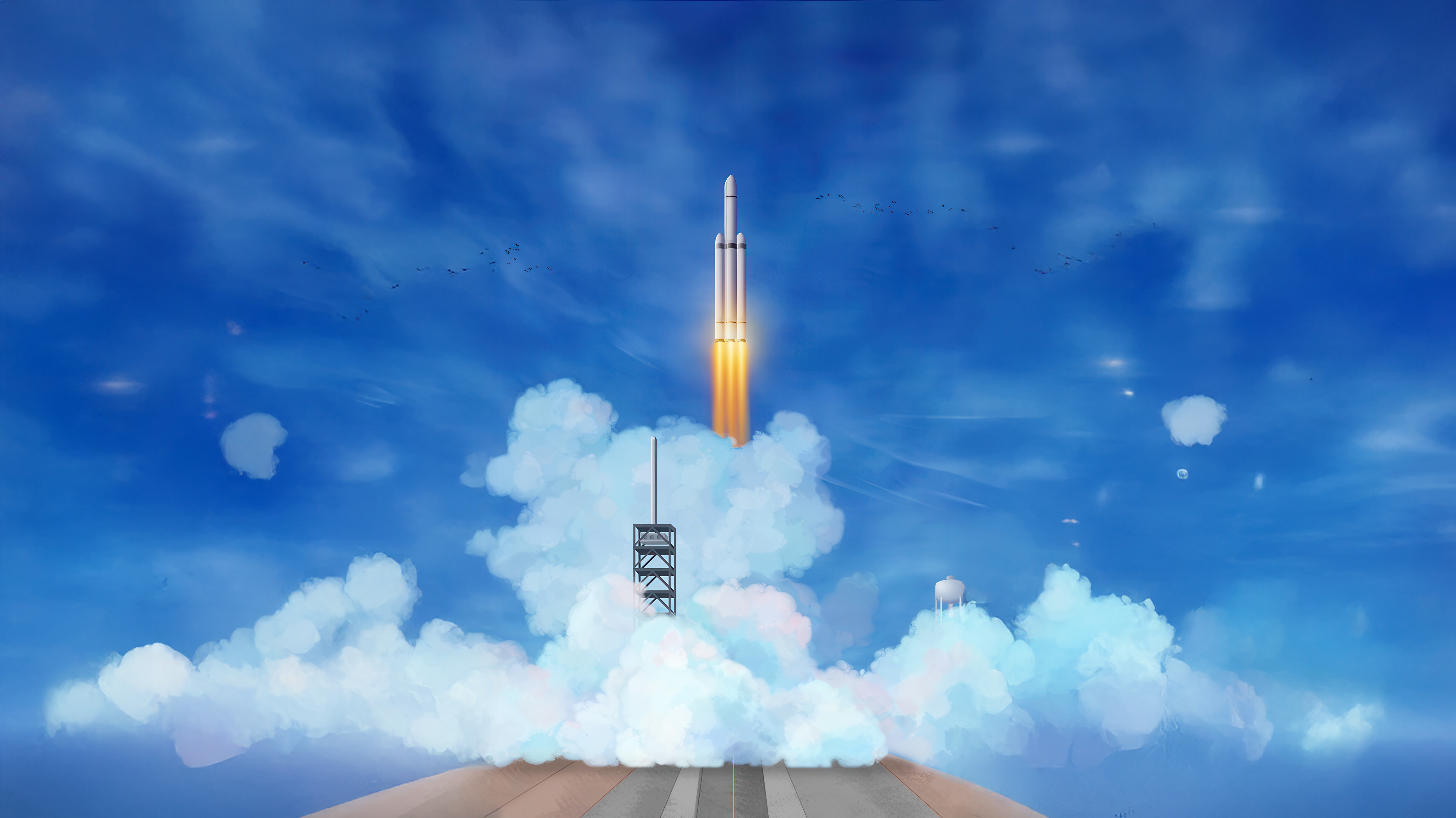 Rocket Launching Above Clouds HD Wallpaper