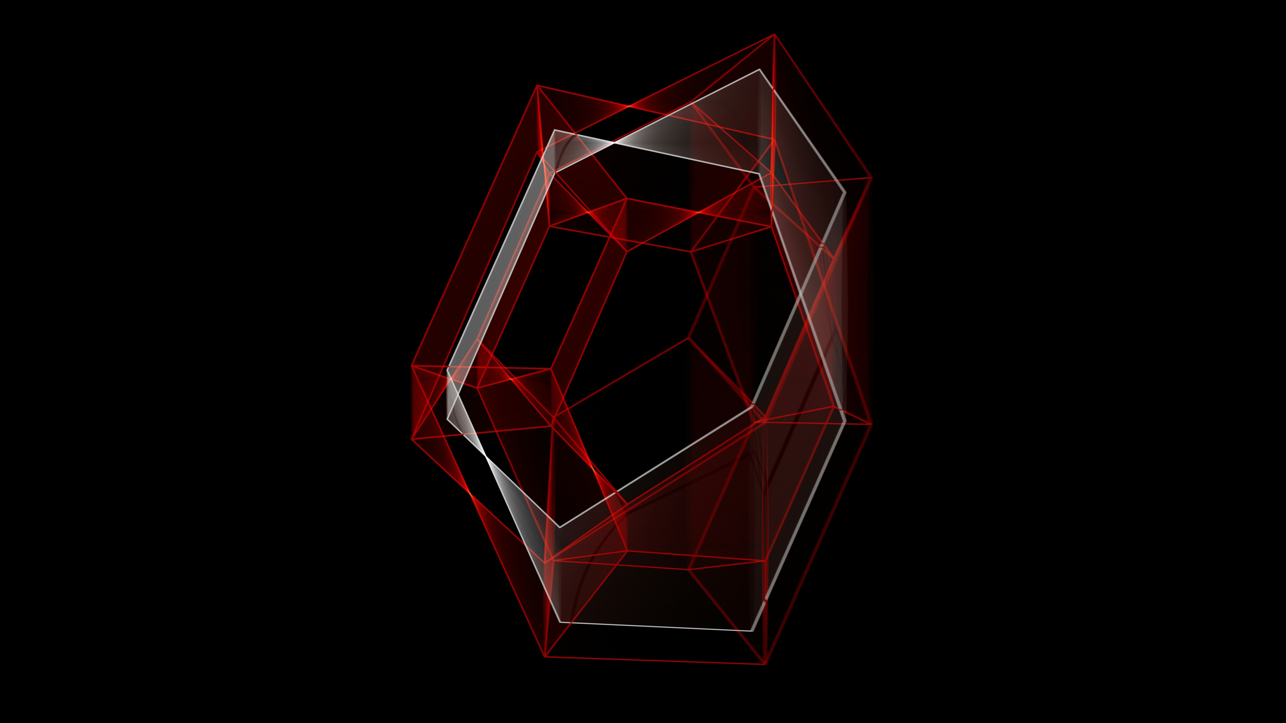Red and white geometric object on black background HD Wallpaper