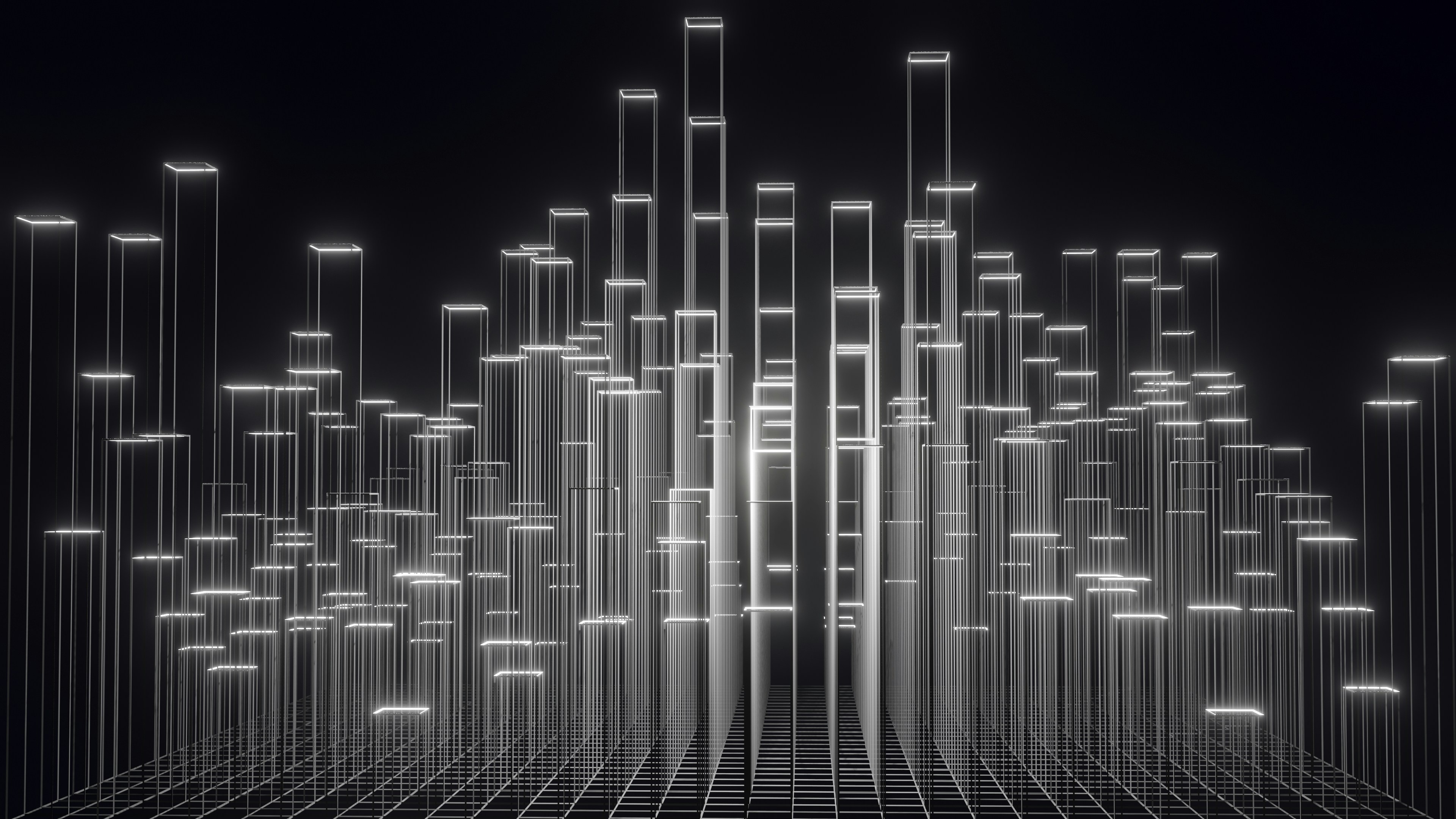 Glowing glass grid abstract cityscape HD Wallpaper