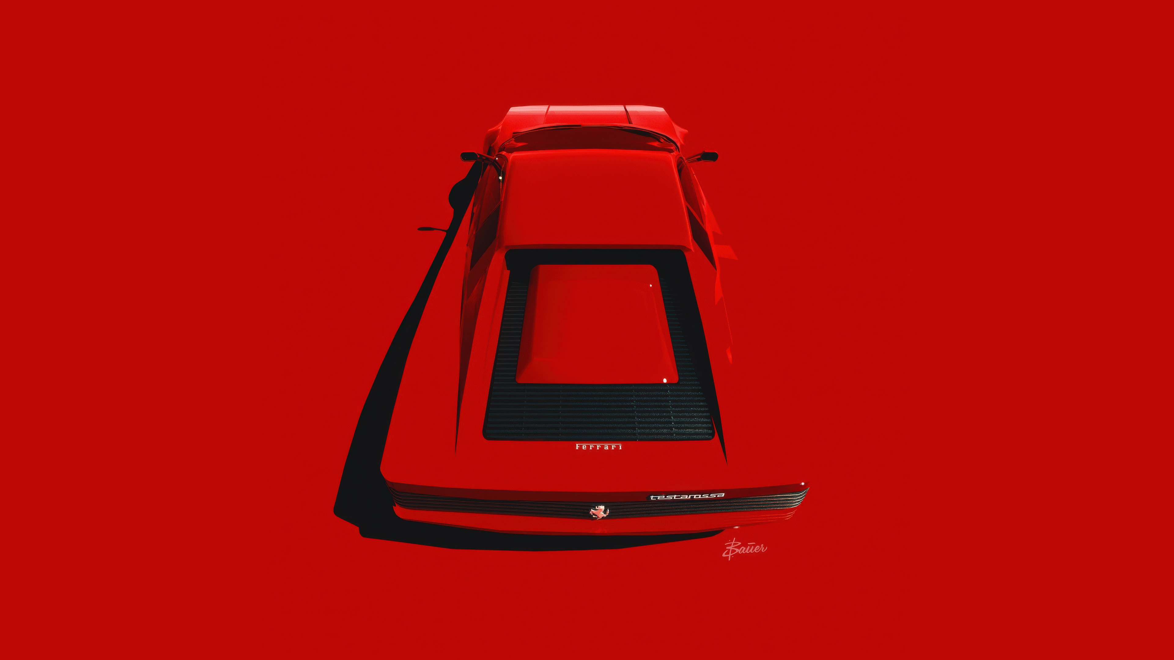 Red Ferrari Testarossa from above HD Wallpaper