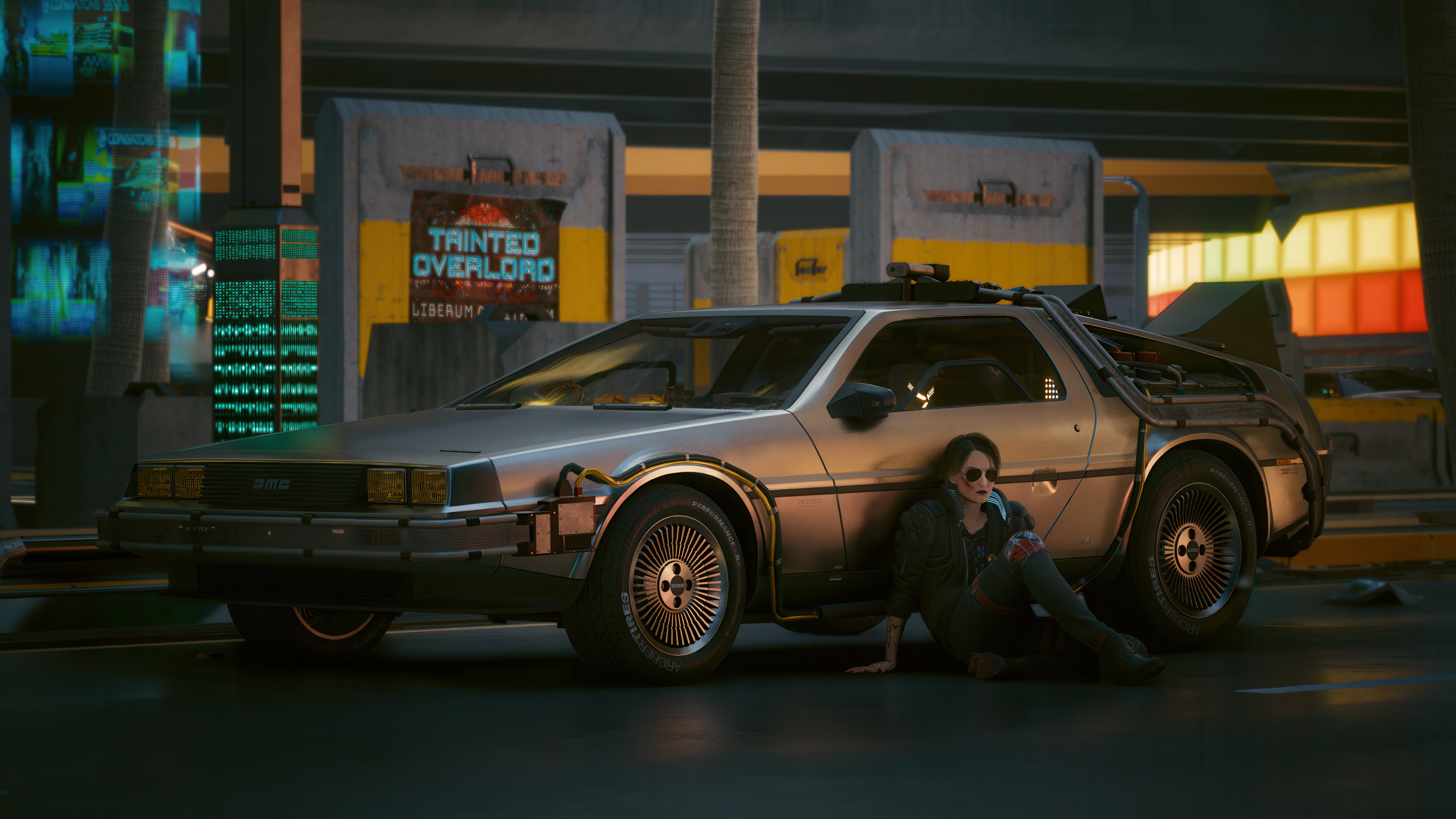 Delorean car in Cyberpunk 2077 HD Wallpaper