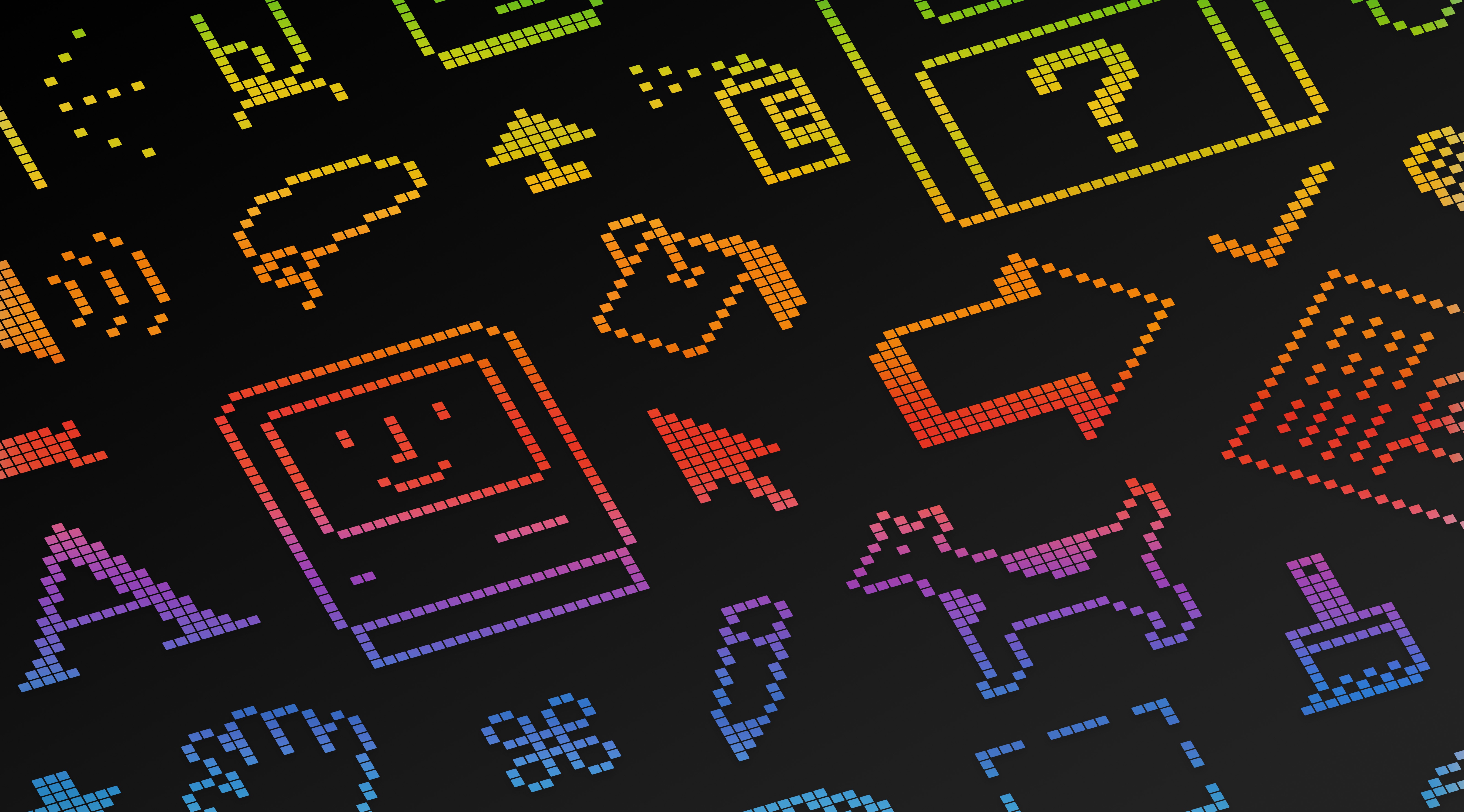 Pixel Art Icons on Black Background HD Wallpaper