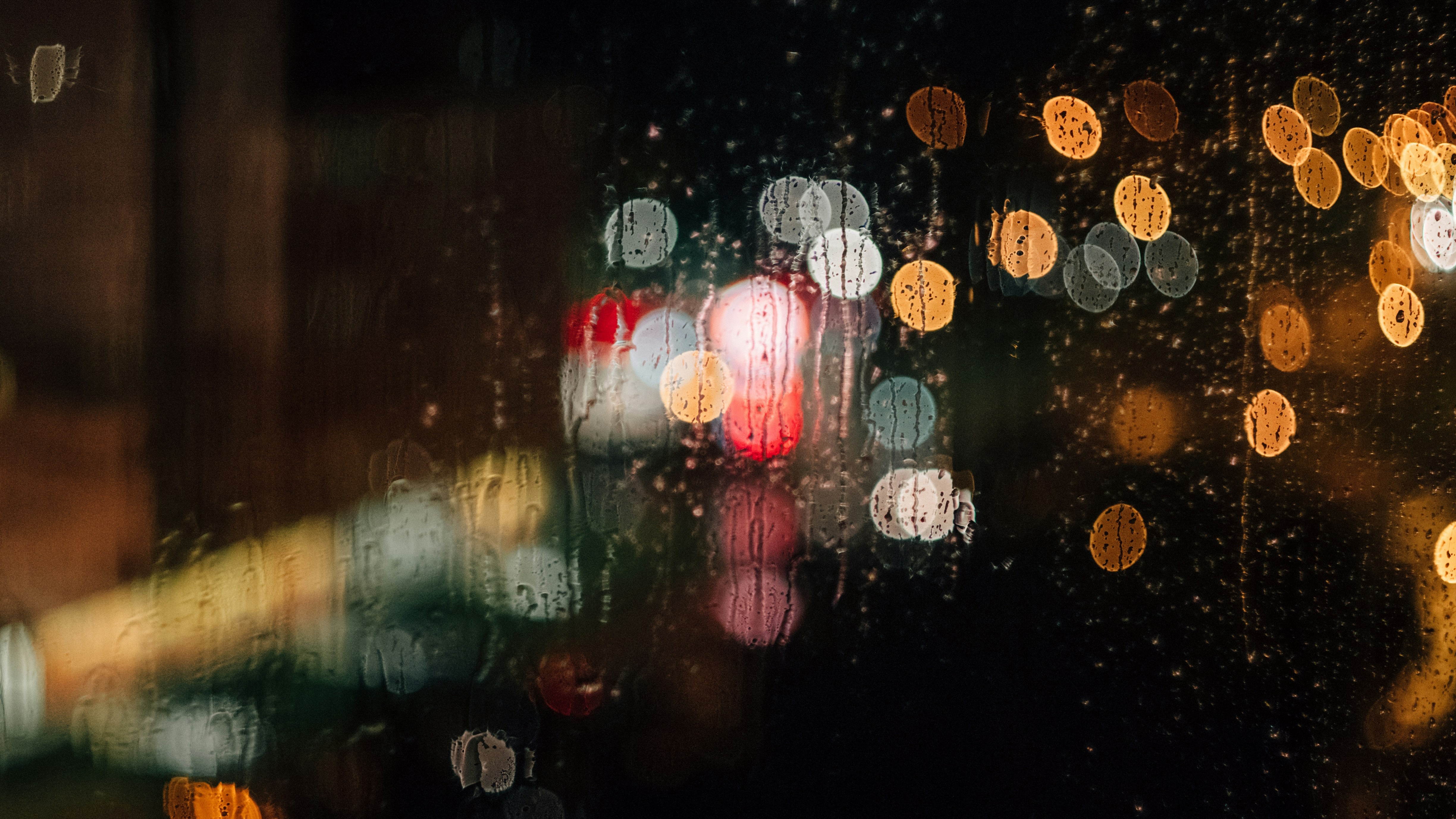 Bokeh lights on a wet window at night HD Wallpaper