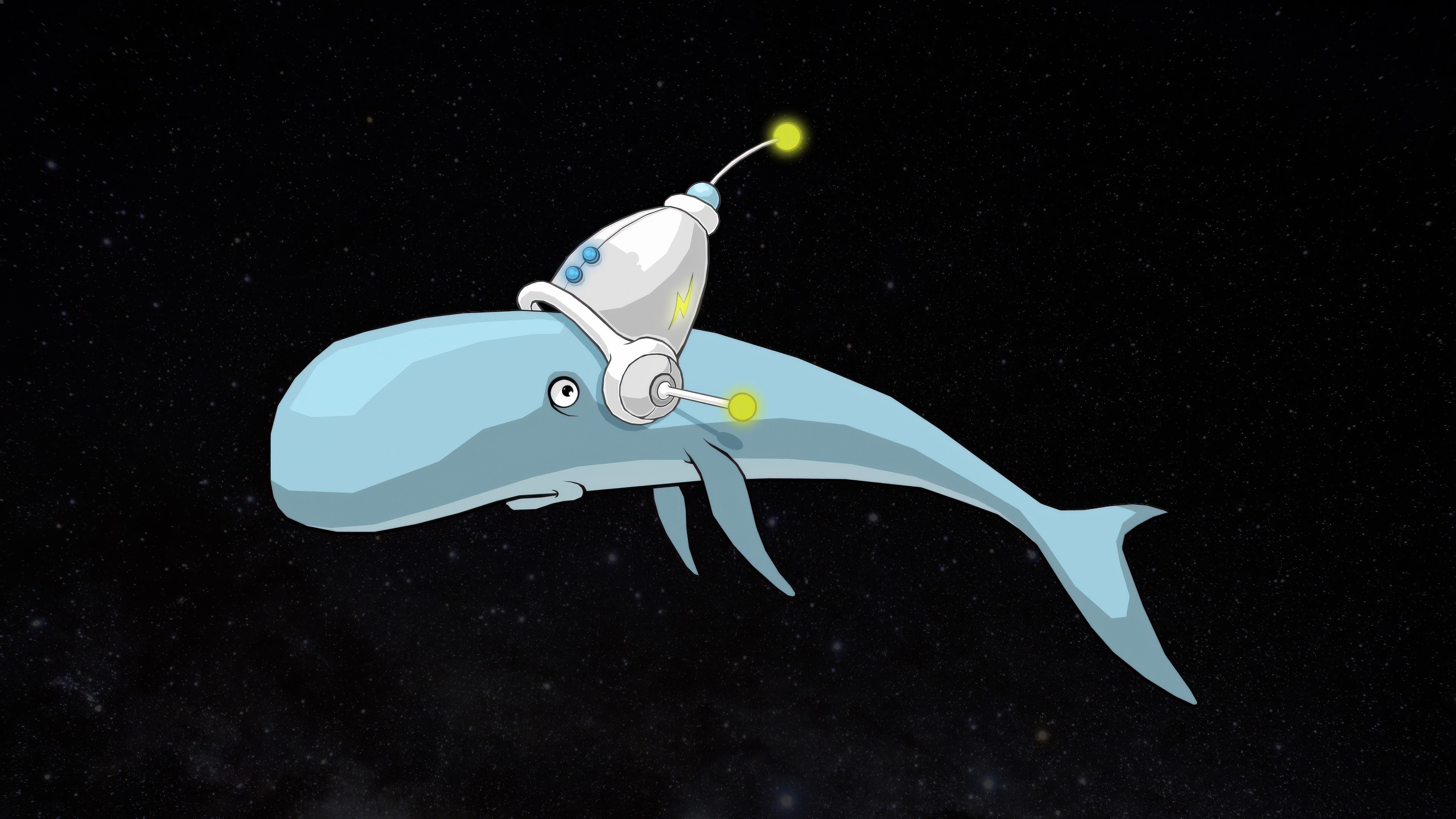 Blue whale with a space helmet in outer space HD Wallpaper