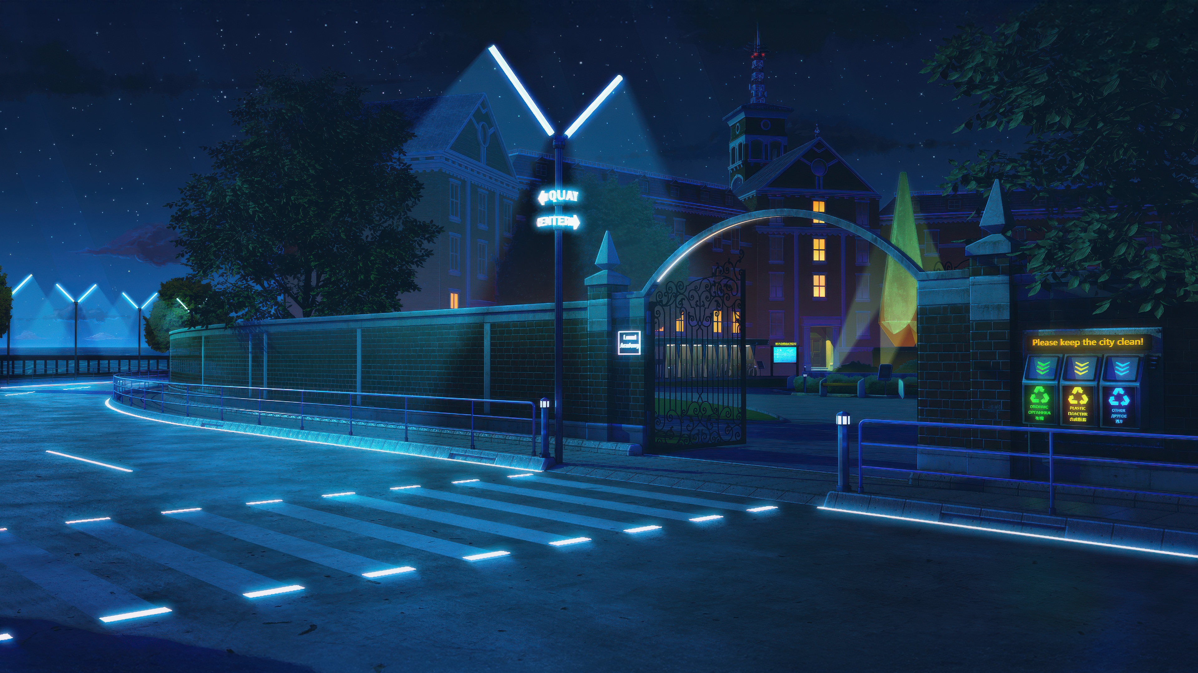 Please Keep The City Clean recycling bins at night HD Wallpaper