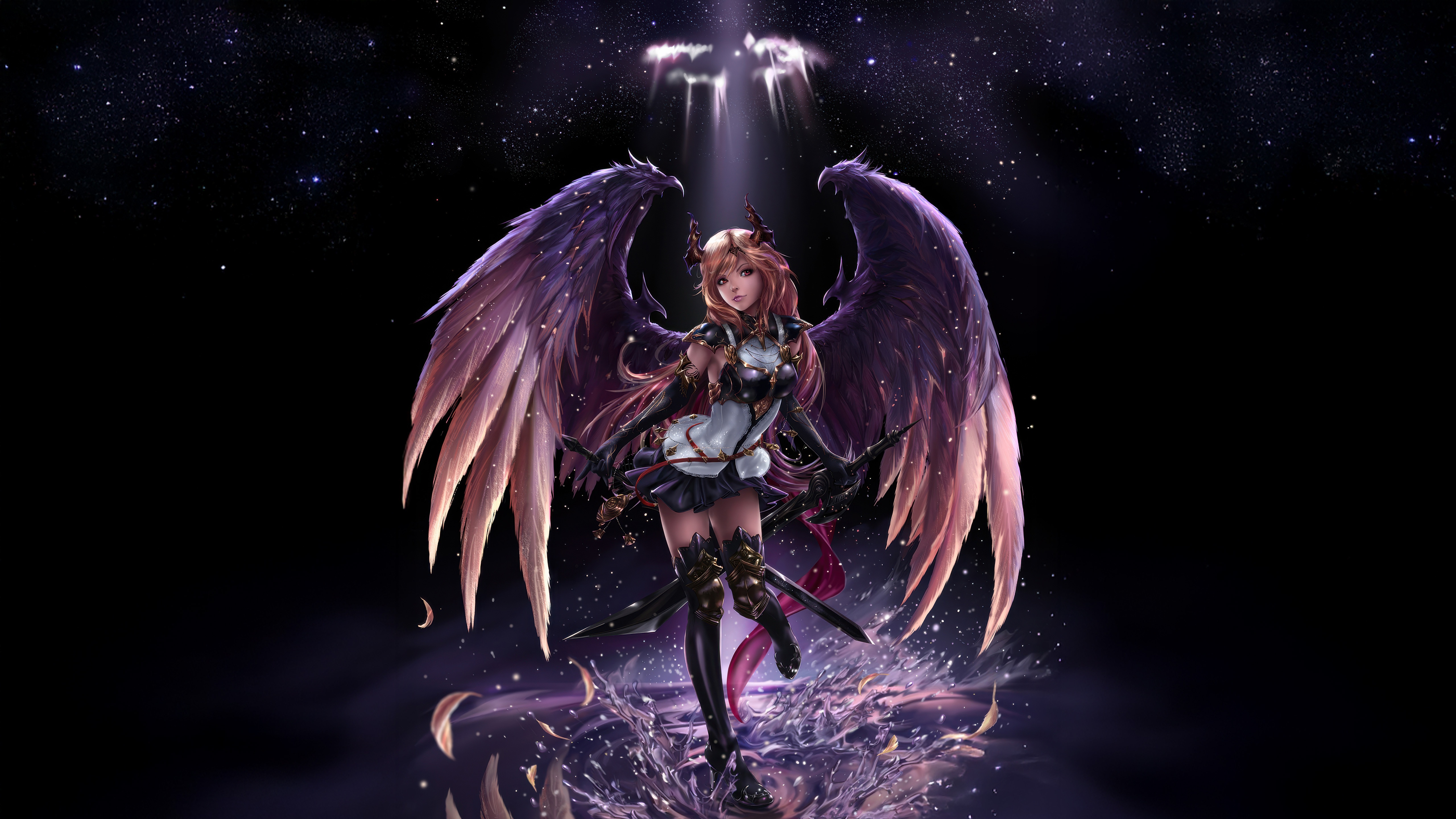 Dark Angel Olivia with Large Wings in Space HD Wallpaper