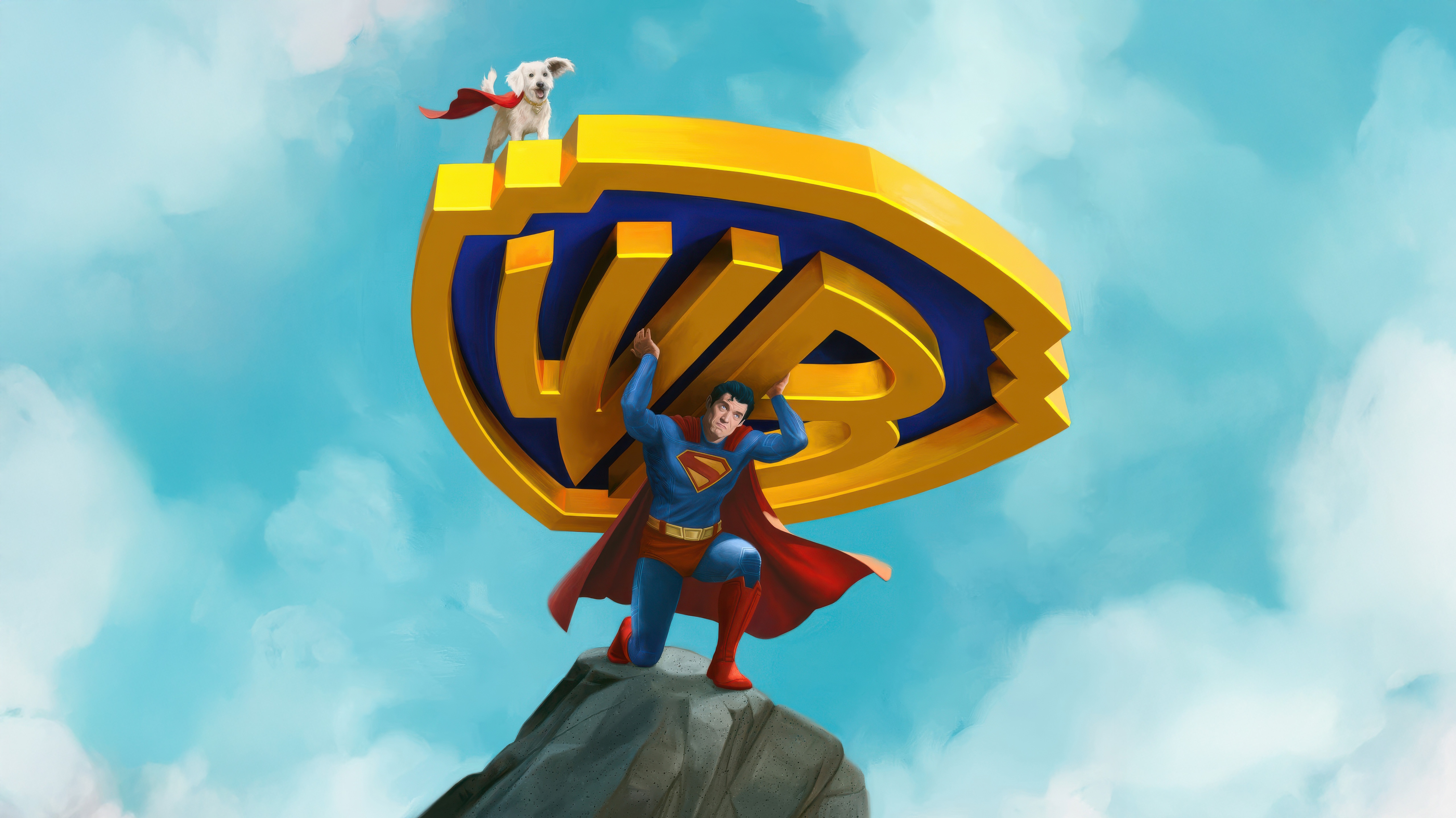 Superman and Dog Holding Warner Bros. Logo HD Wallpaper