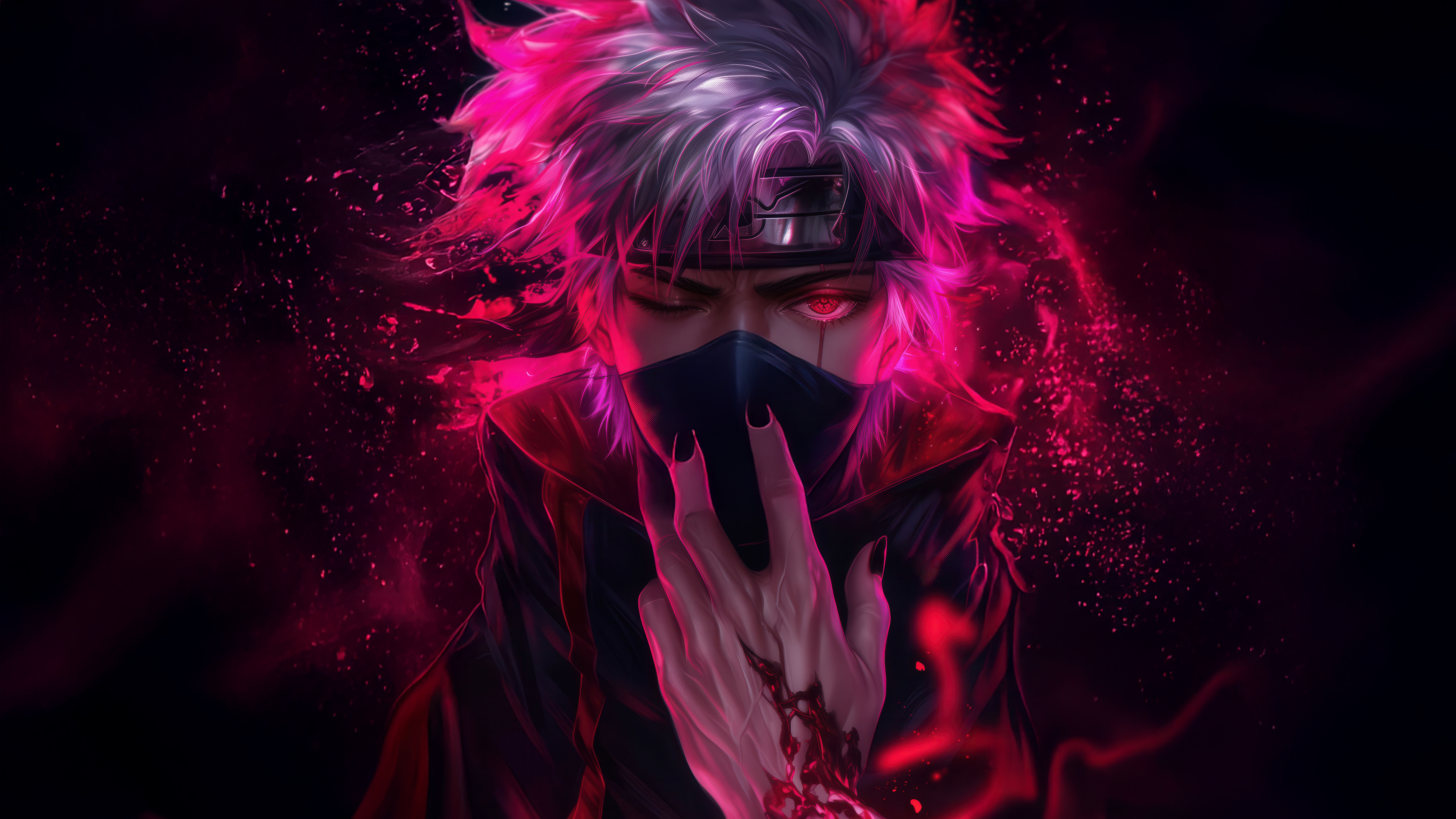 Kakashi Hatake with red glowing eyes and mask HD Wallpaper