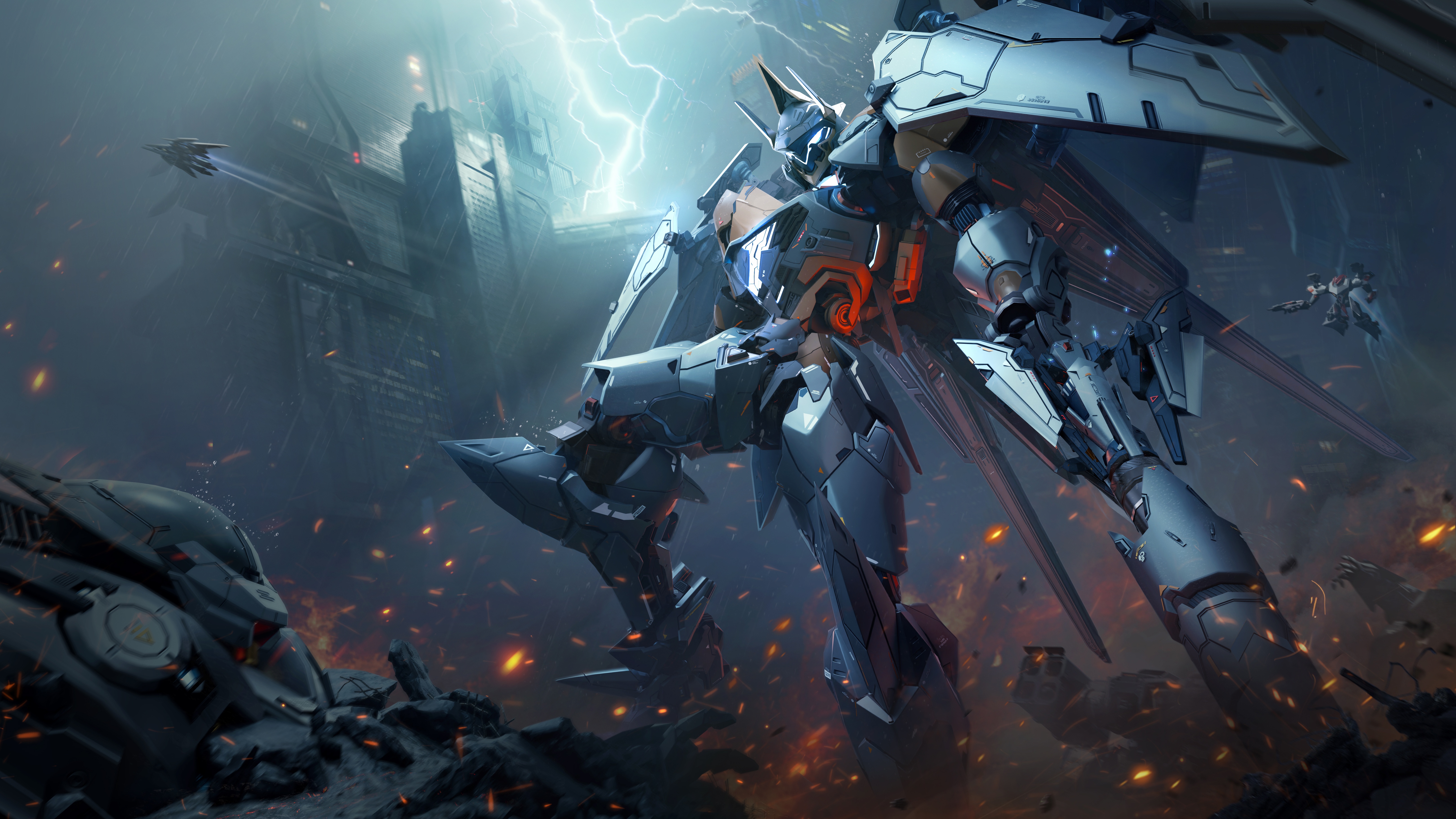 Mecha Break: Giant Robot Battle in Ruined Cityscape HD Wallpaper