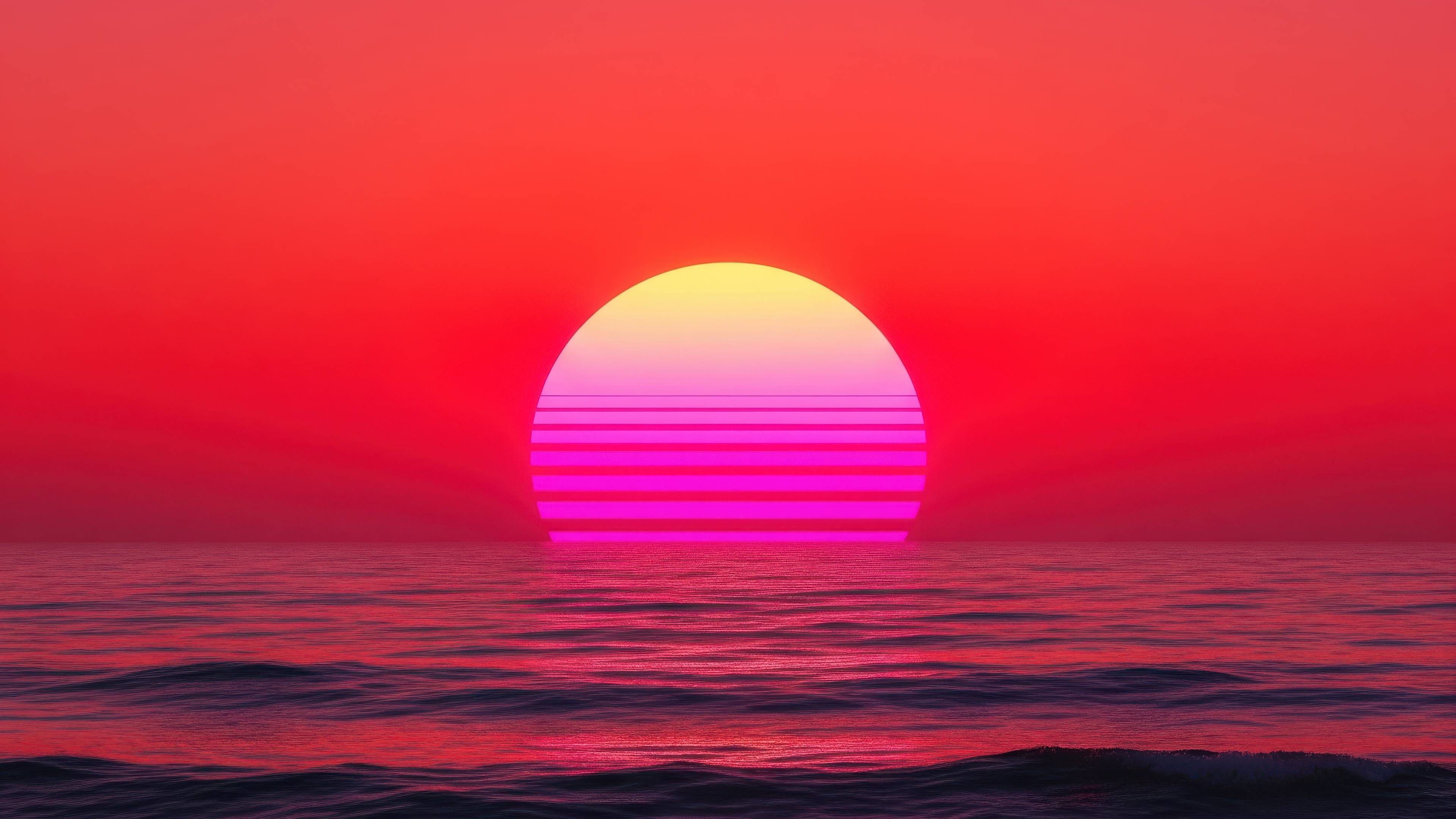 Retrowave Minimal Sunset Over Ocean HD Wallpaper