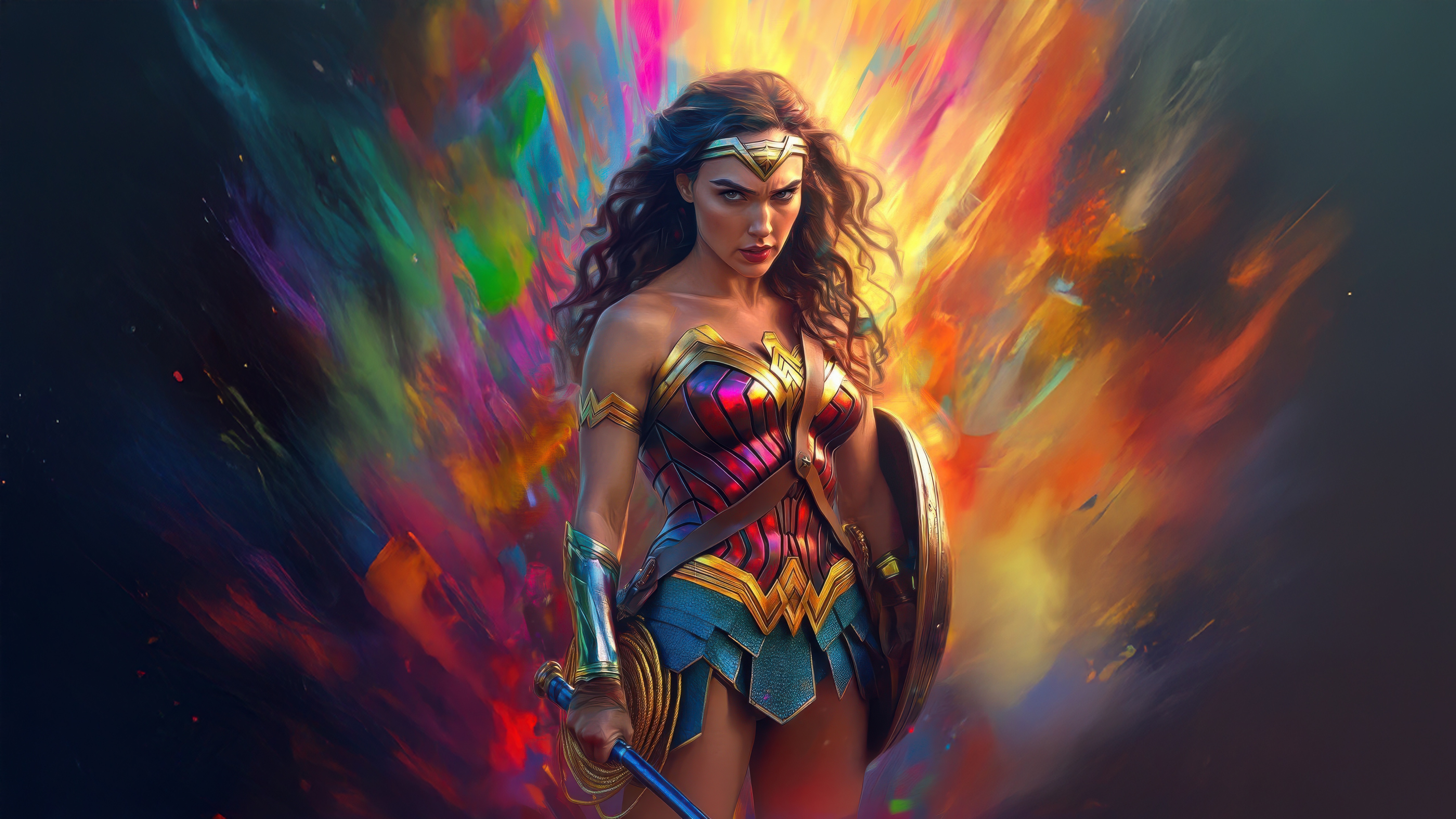 Wonder Woman with Colorful Explosion Background HD Wallpaper