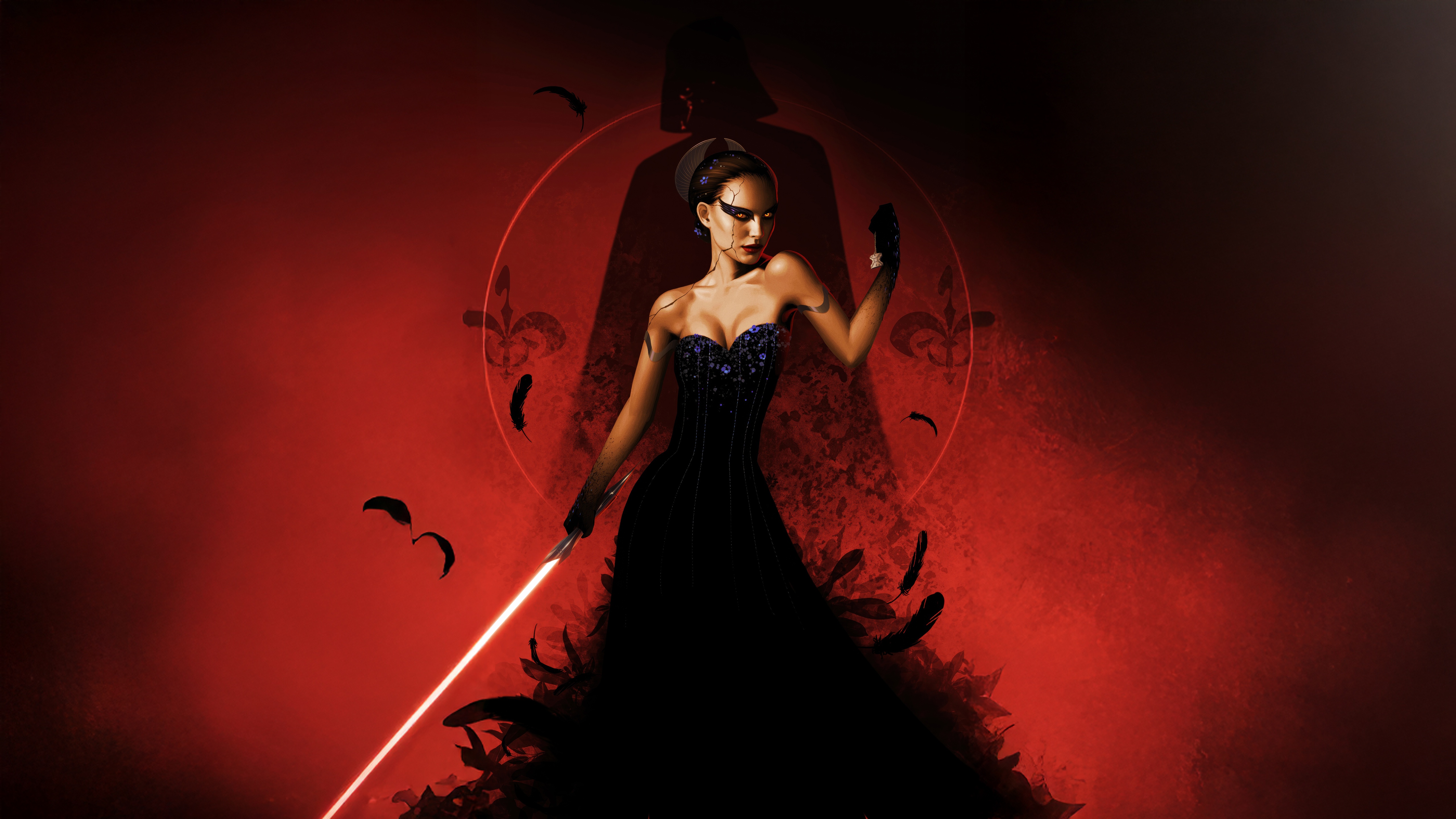 Dark Queen with Darth Vader Silhouette and Lightsaber HD Wallpaper
