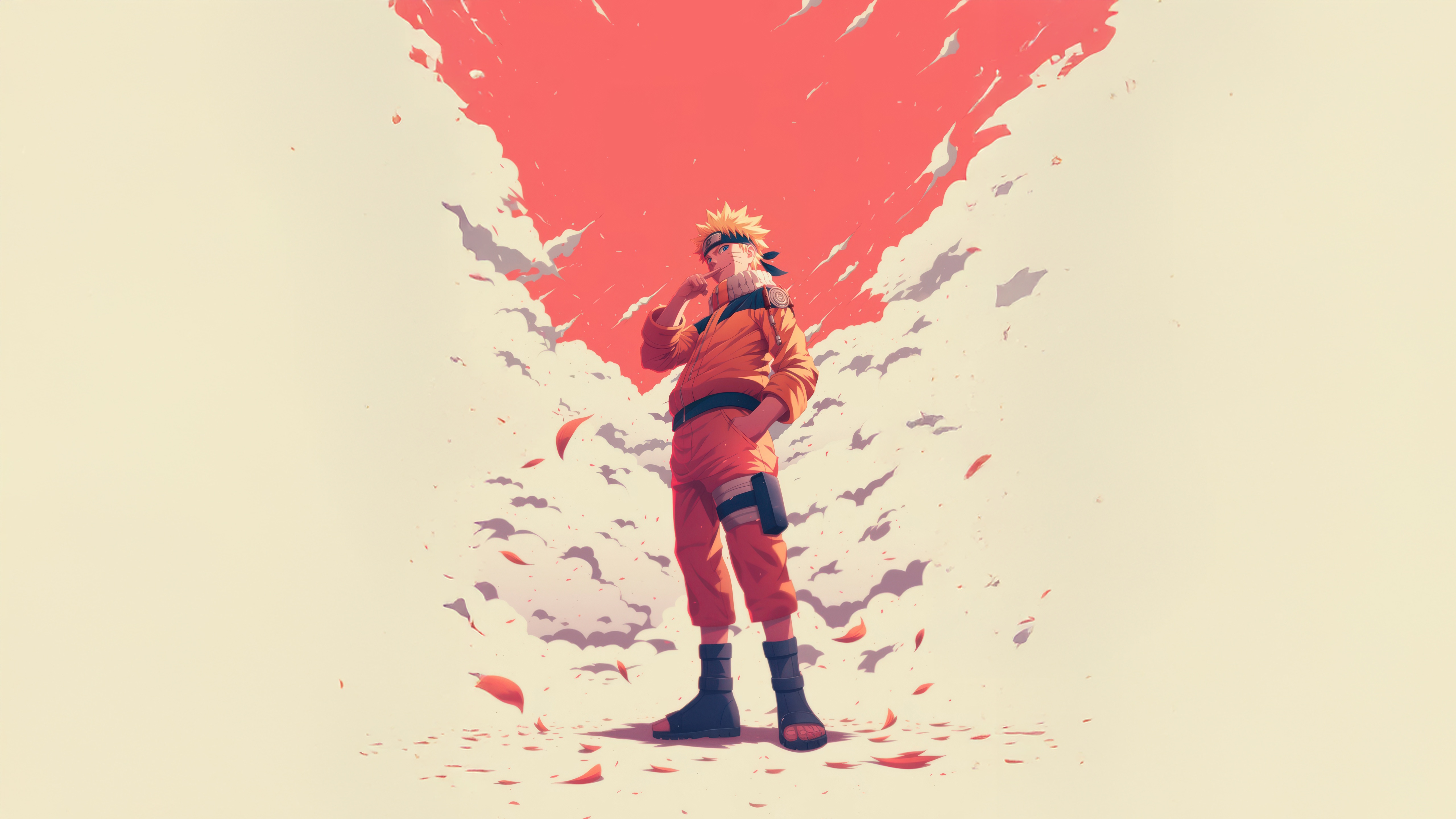 Naruto Uzumaki standing amidst clouds and falling leaves HD Wallpaper