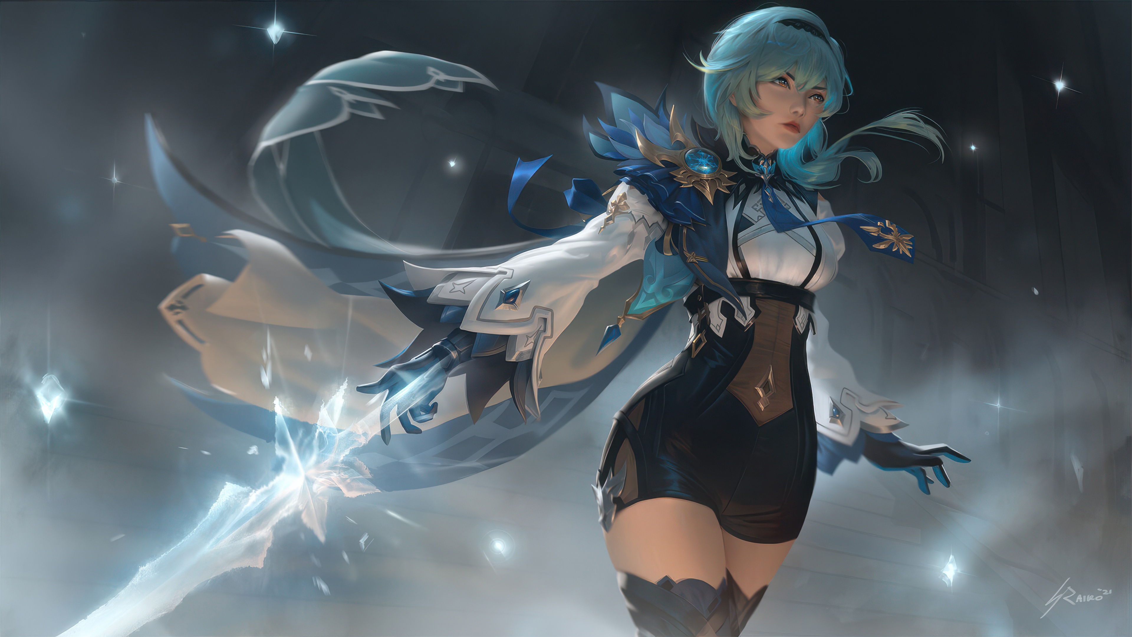 Eula from Genshin Impact with a glowing sword HD Wallpaper