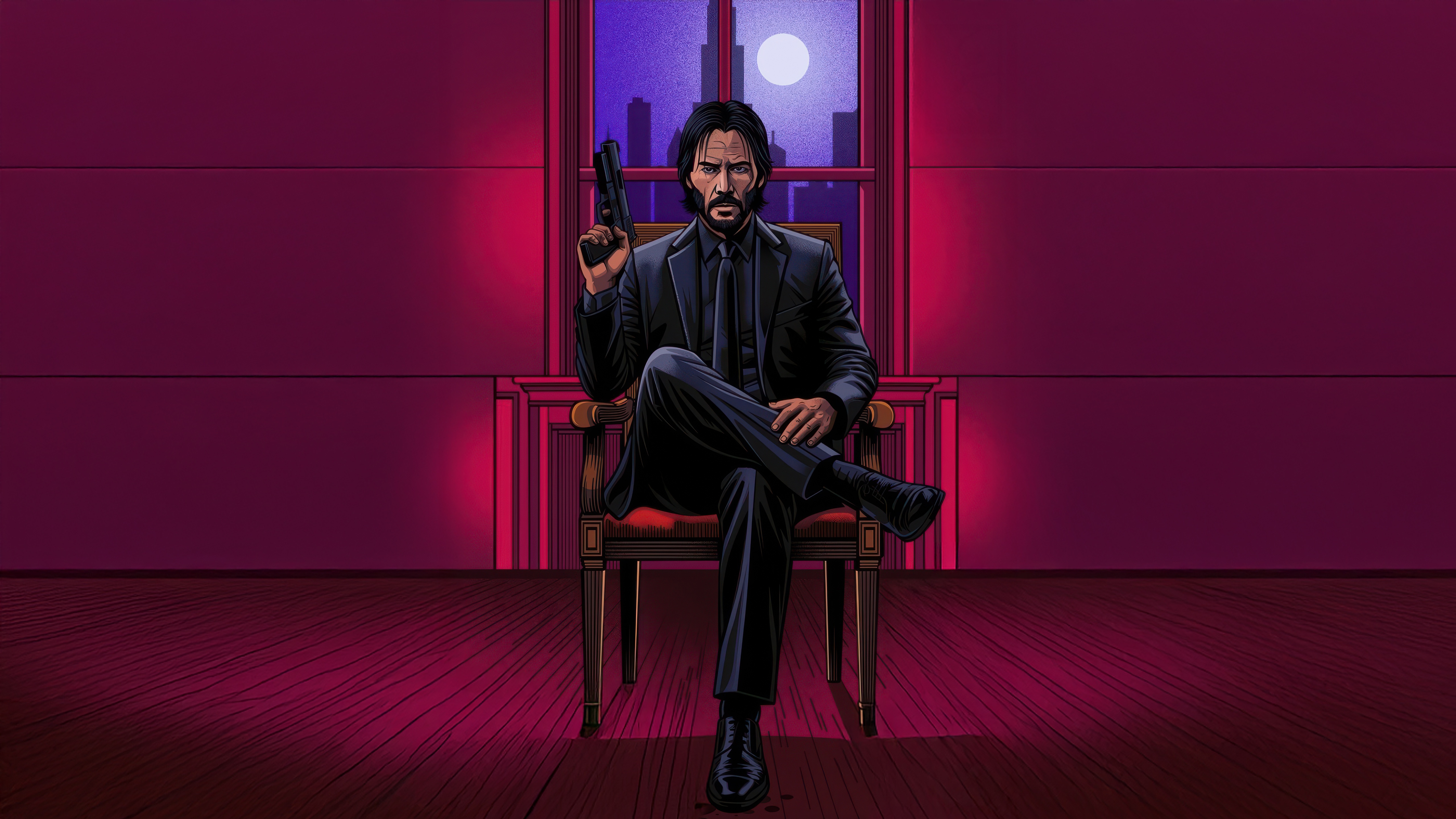 John Wick sits with a gun HD Wallpaper