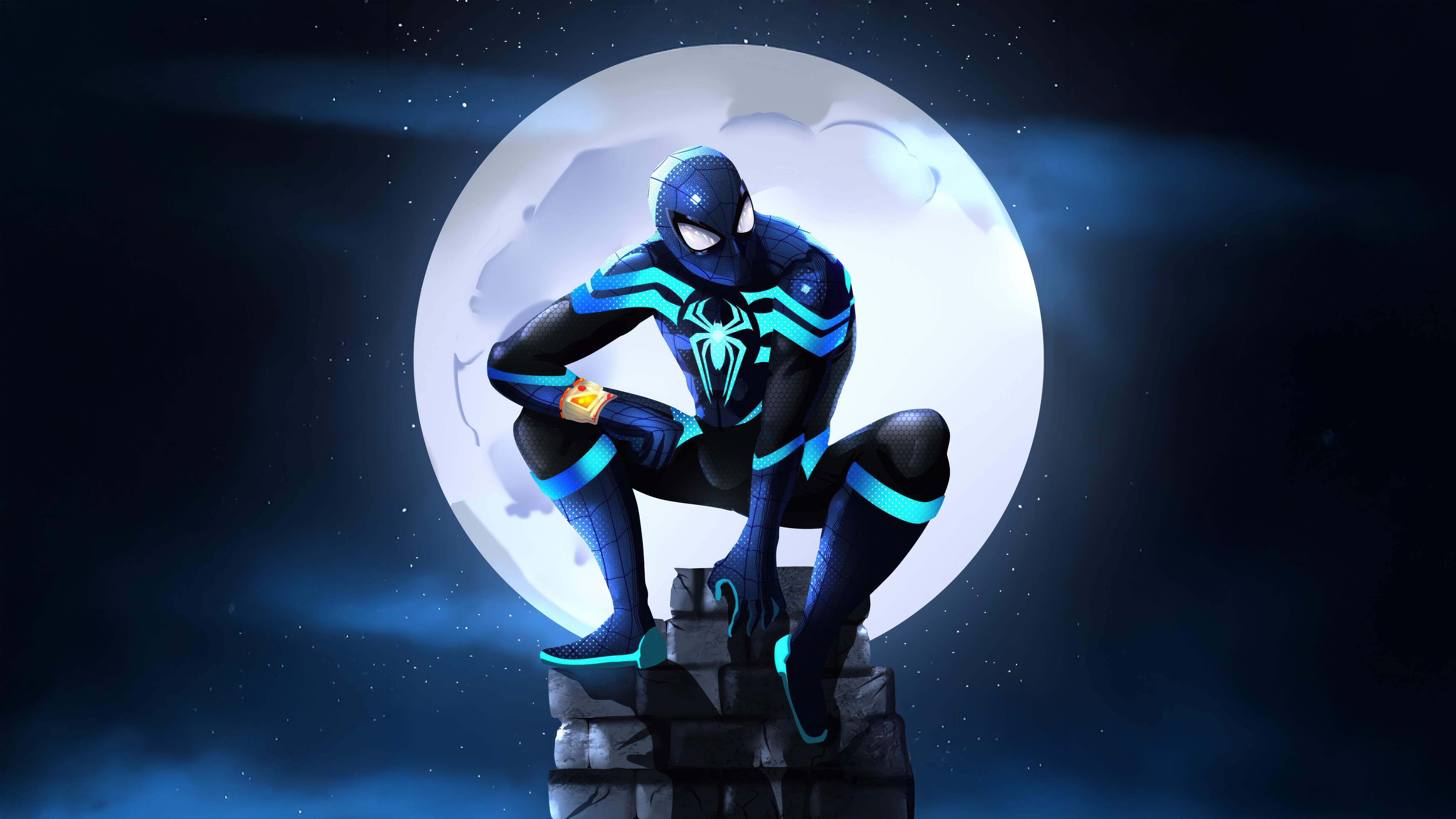 Spidersona Crouching on Bricks Under the Moon HD Wallpaper