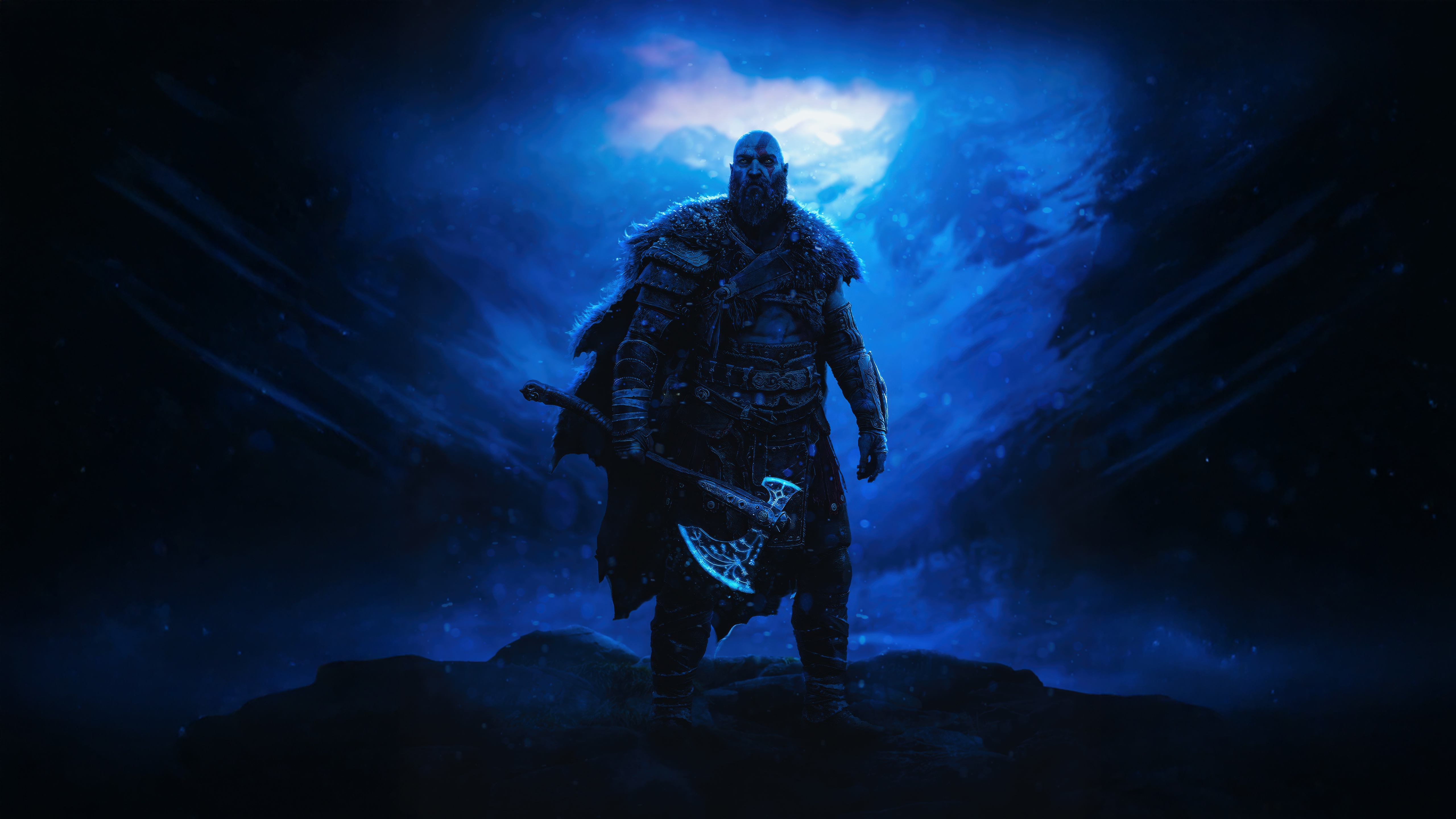 Kratos Guardian with an Axe in Blue Light HD Wallpaper