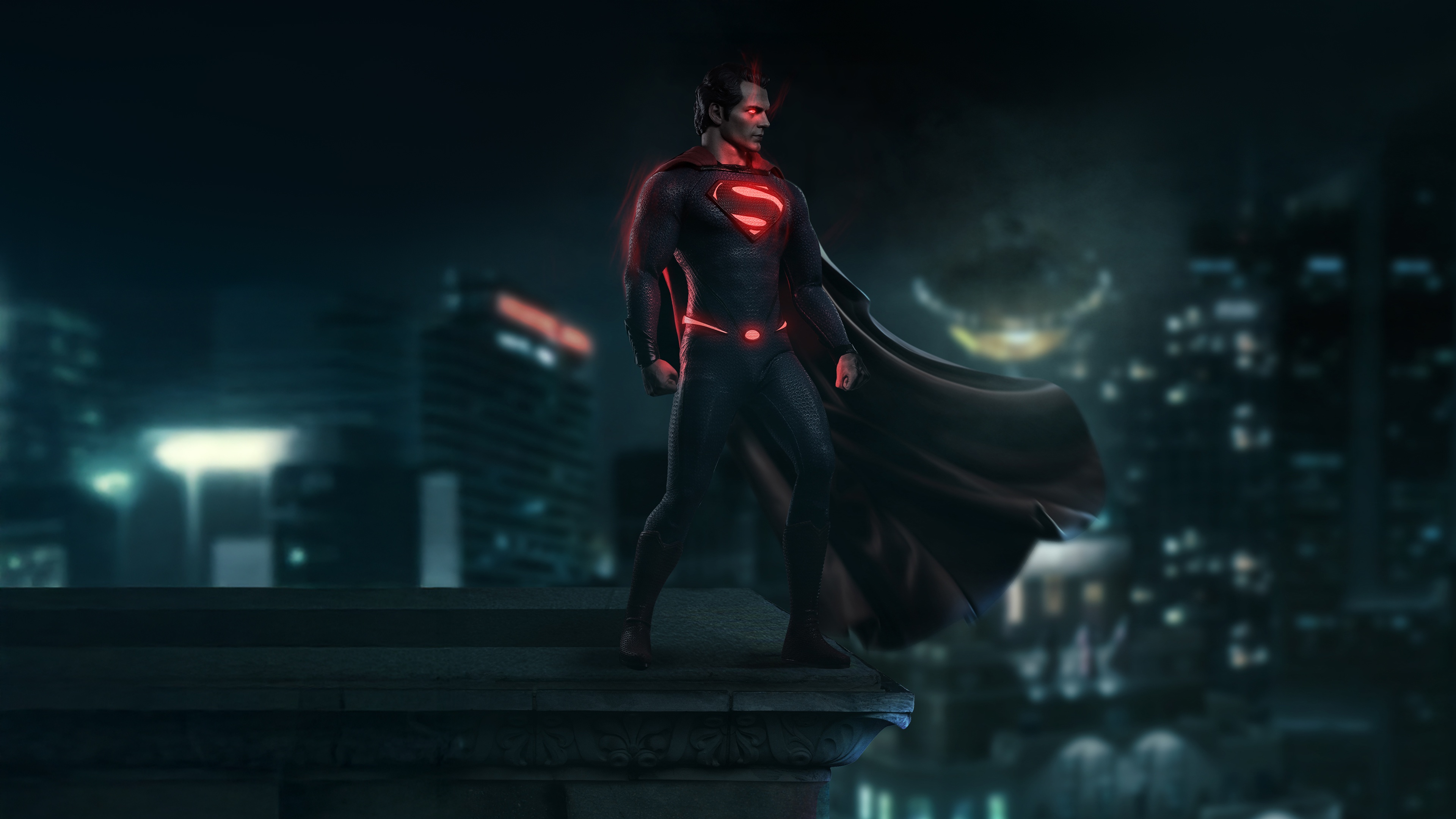 Superman standing on a building at night HD Wallpaper