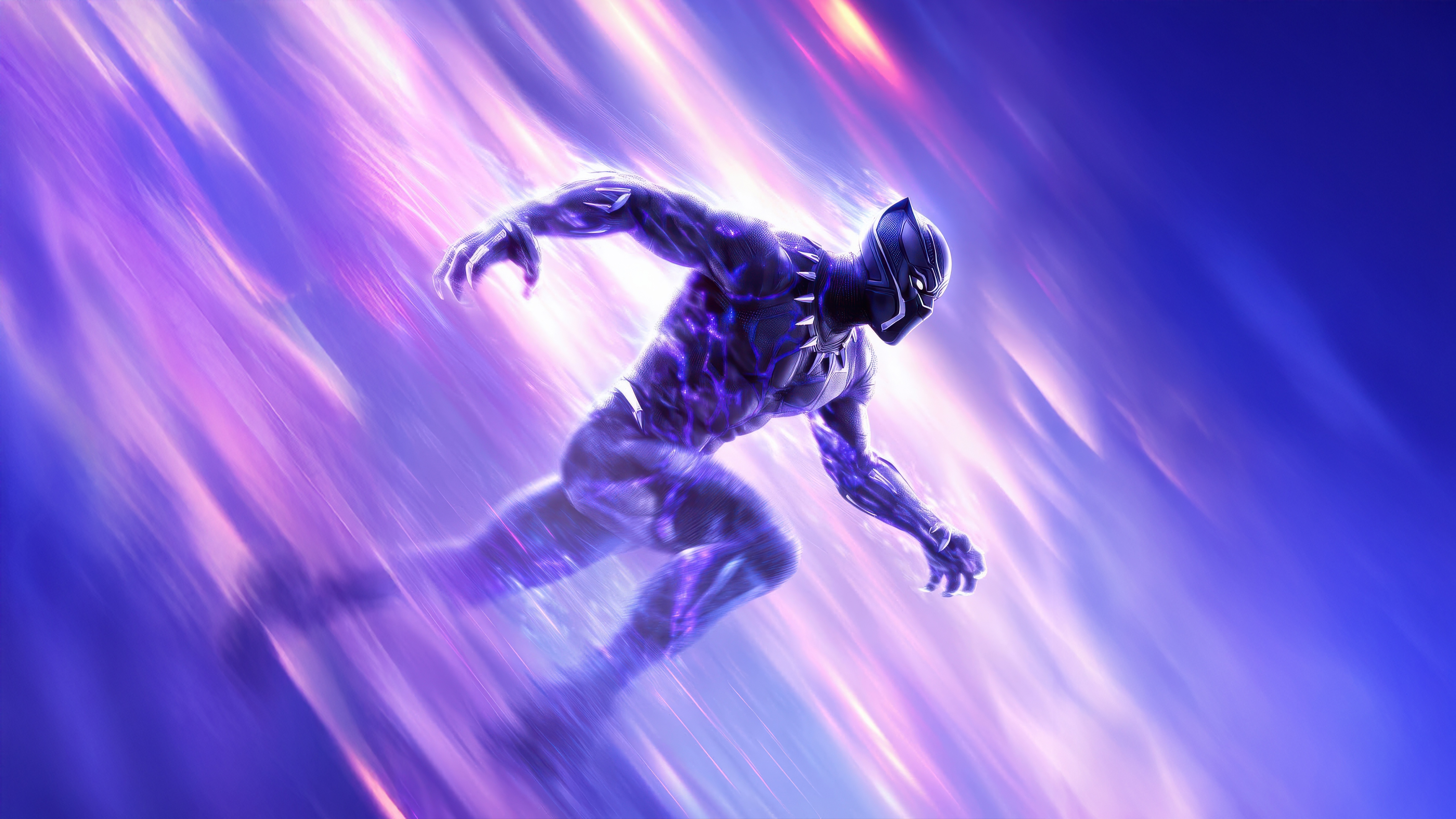 Black Panther in motion with purple energy trails HD Wallpaper