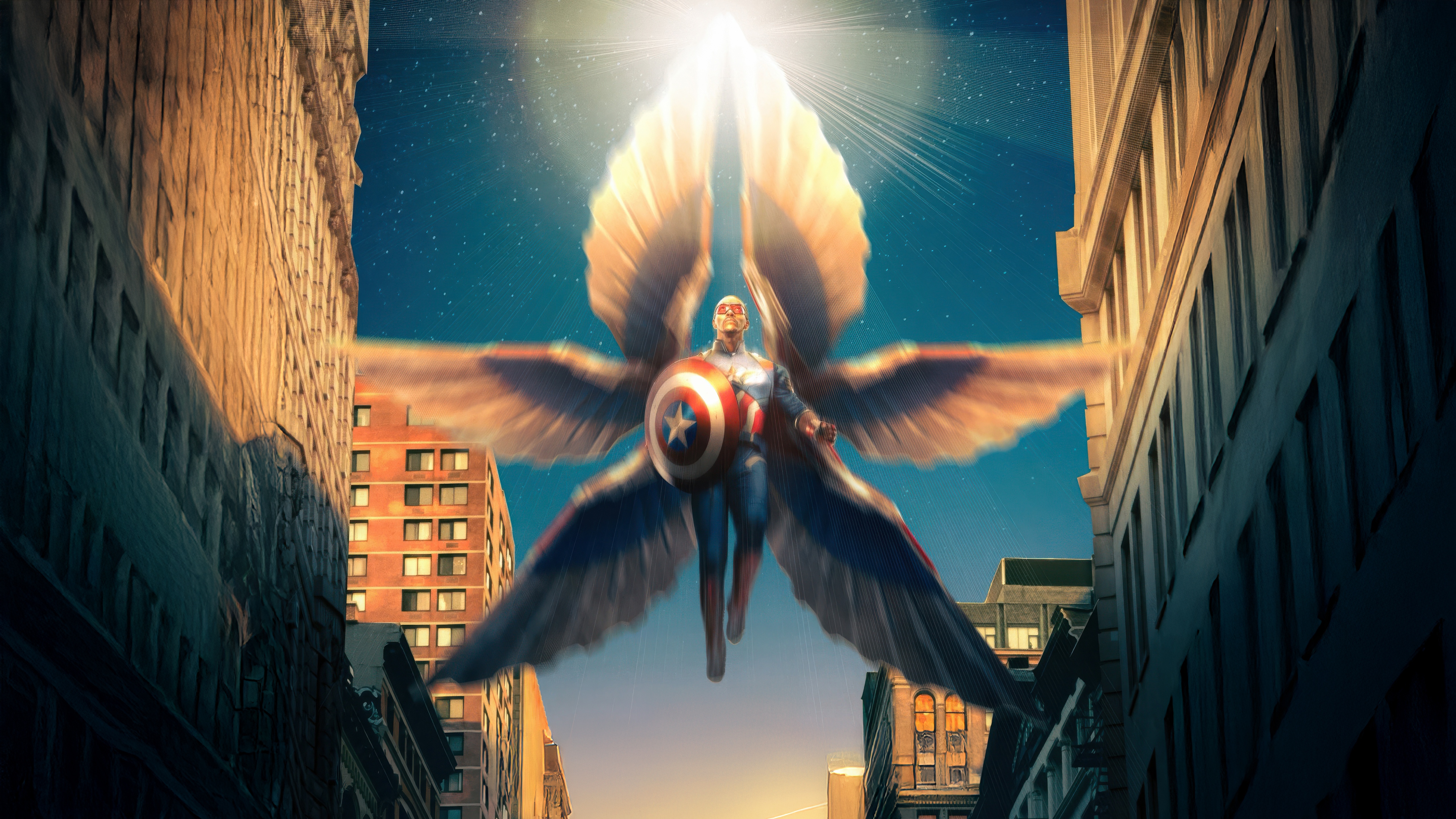 Captain America with Golden Wings Flying HD Wallpaper