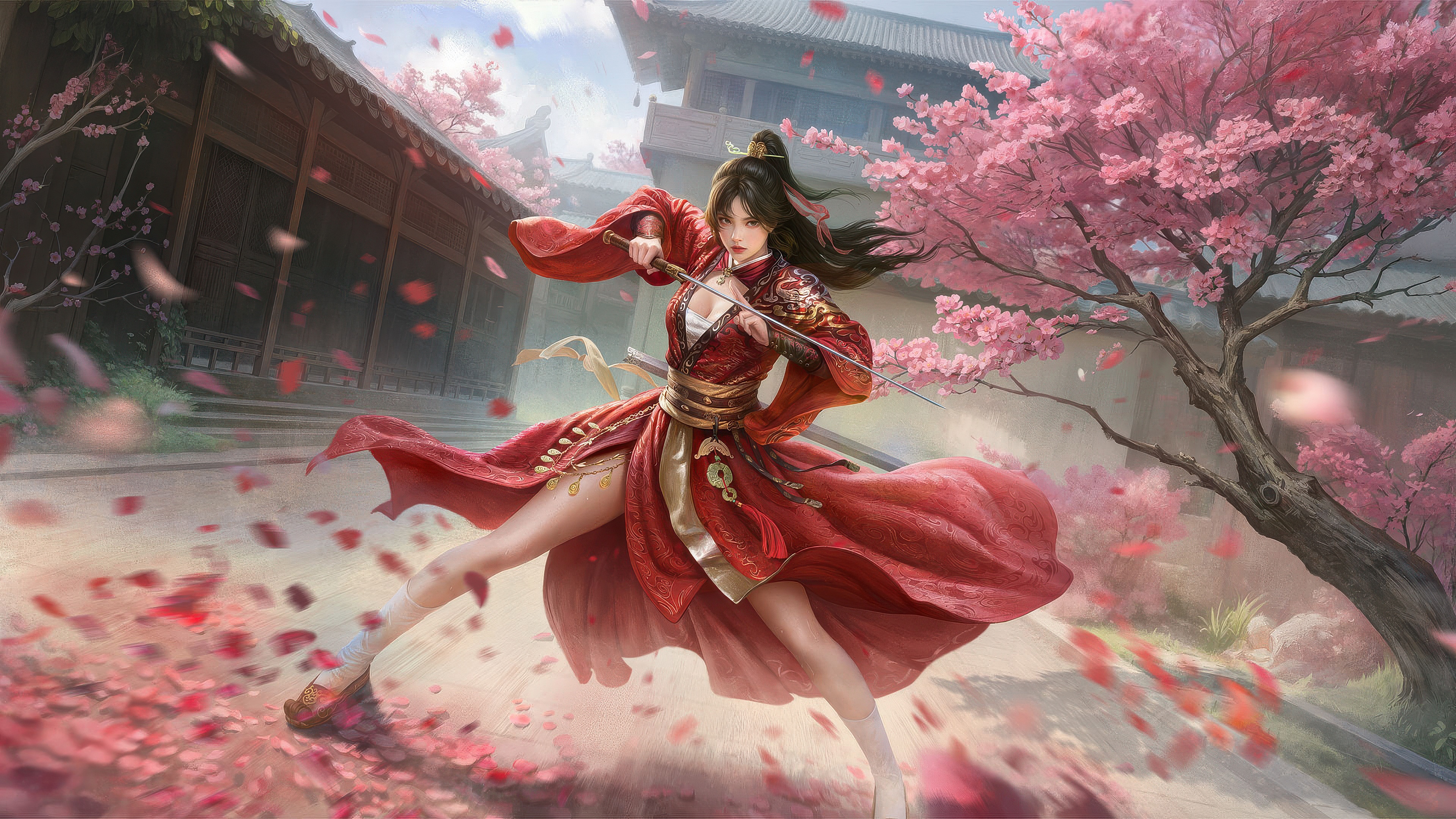 Sun Shangxiang from The Three Kingdoms in a red outfit HD Wallpaper
