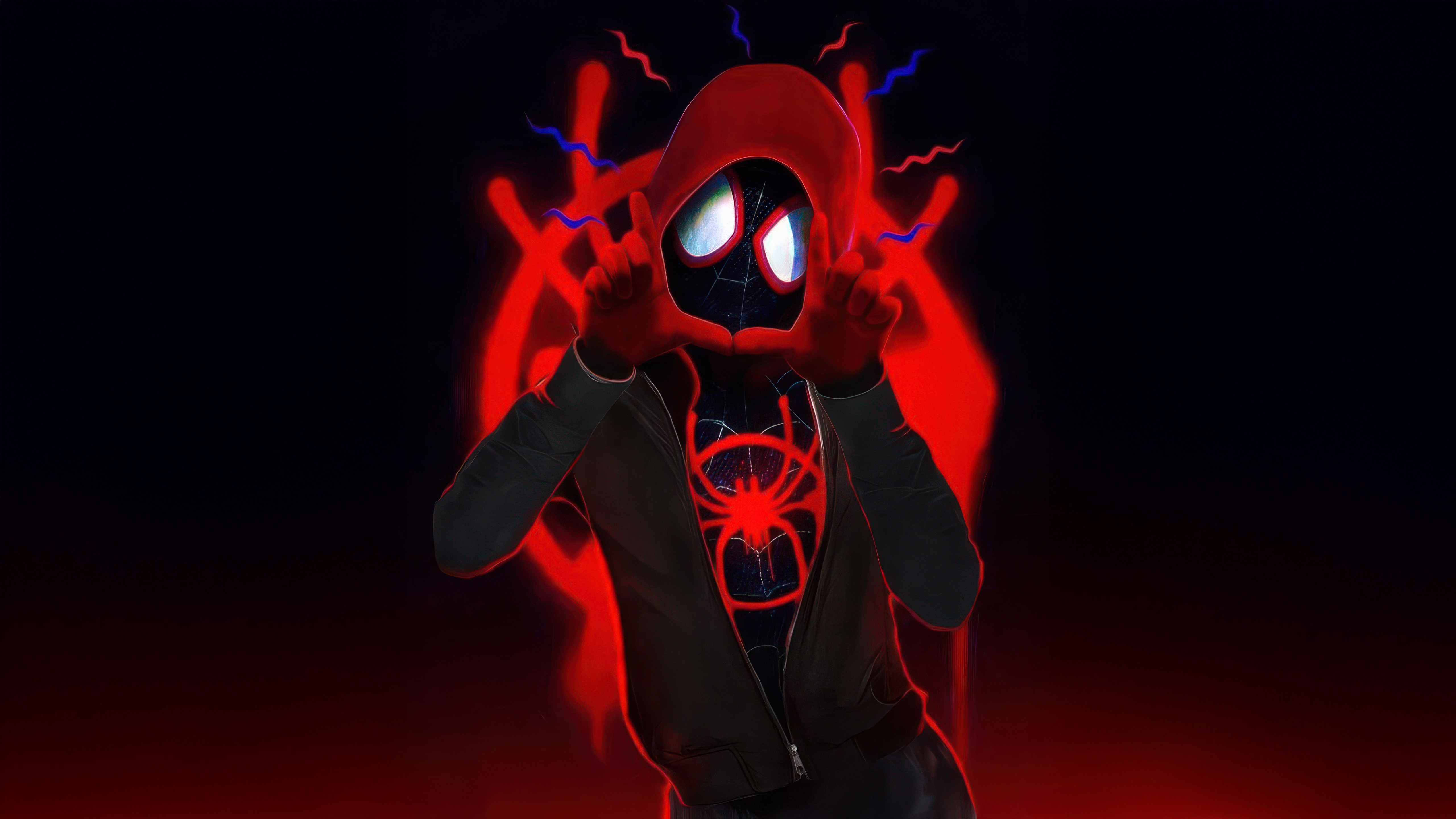 Miles Morales in a red hoodie and black suit HD Wallpaper