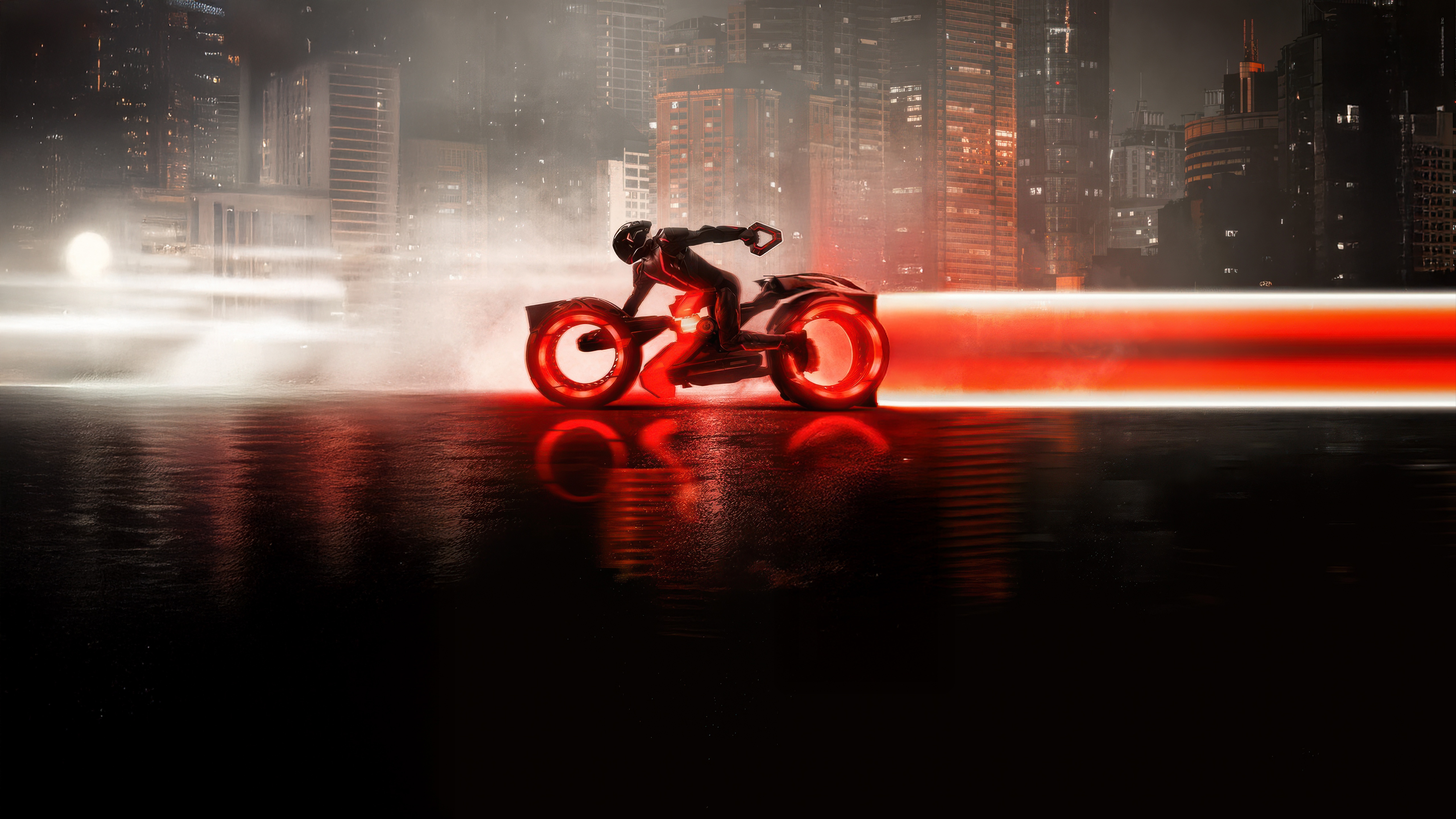 Tron Ares Imax Motorcycle in City HD Wallpaper