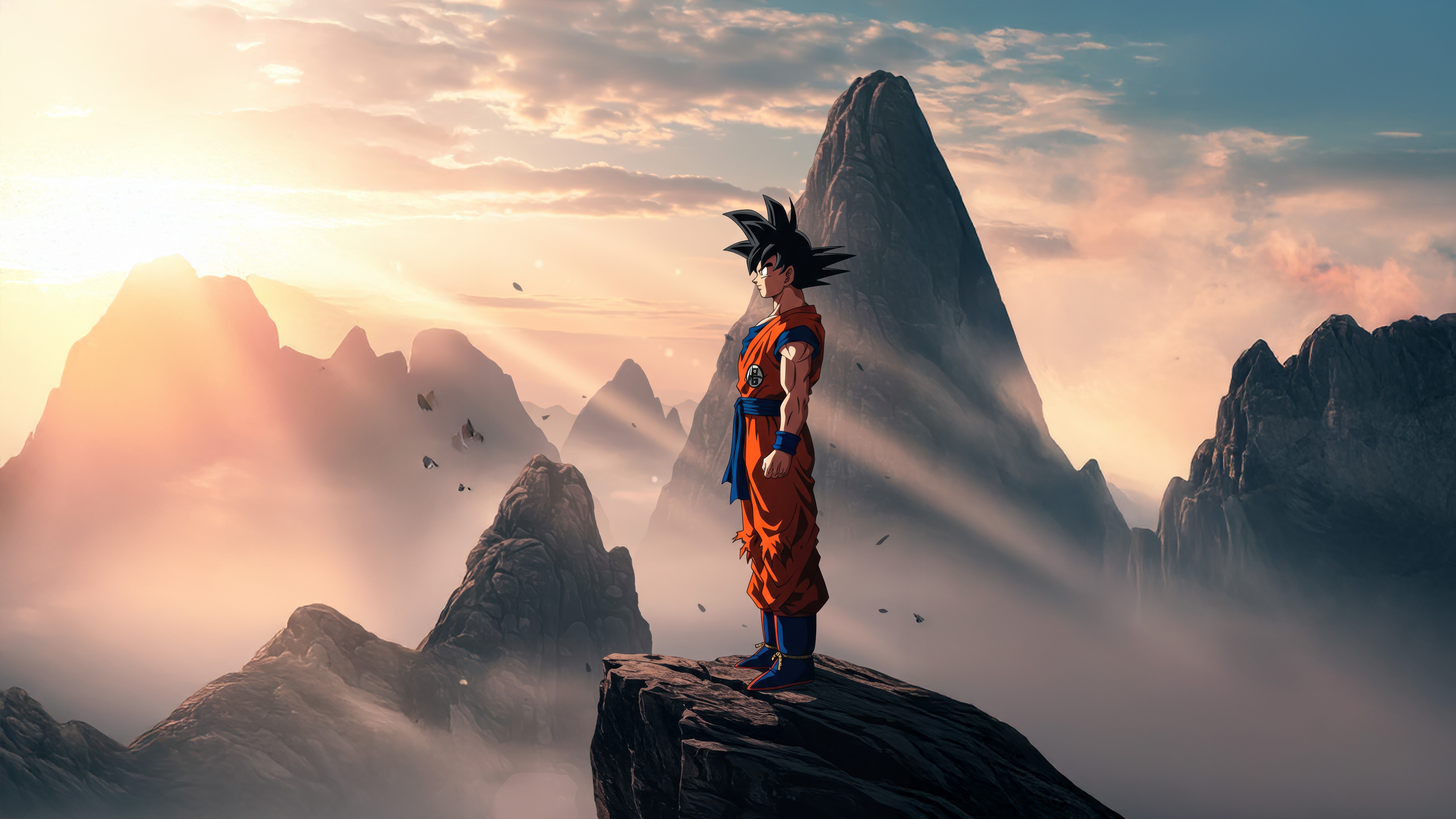 Goku standing on a cliff in the mountains HD Wallpaper