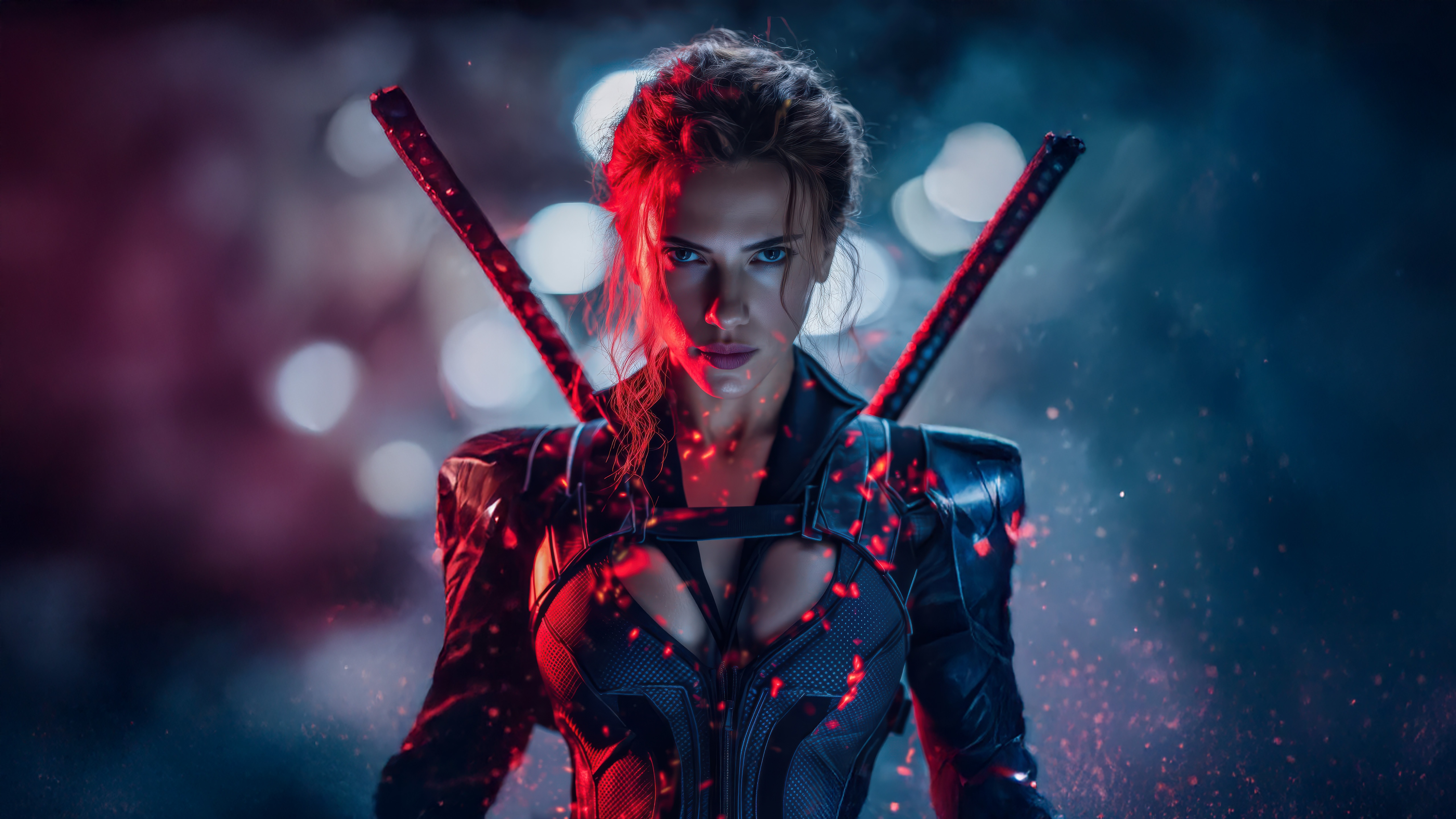 Black Widow Warrior with Katanas HD Wallpaper