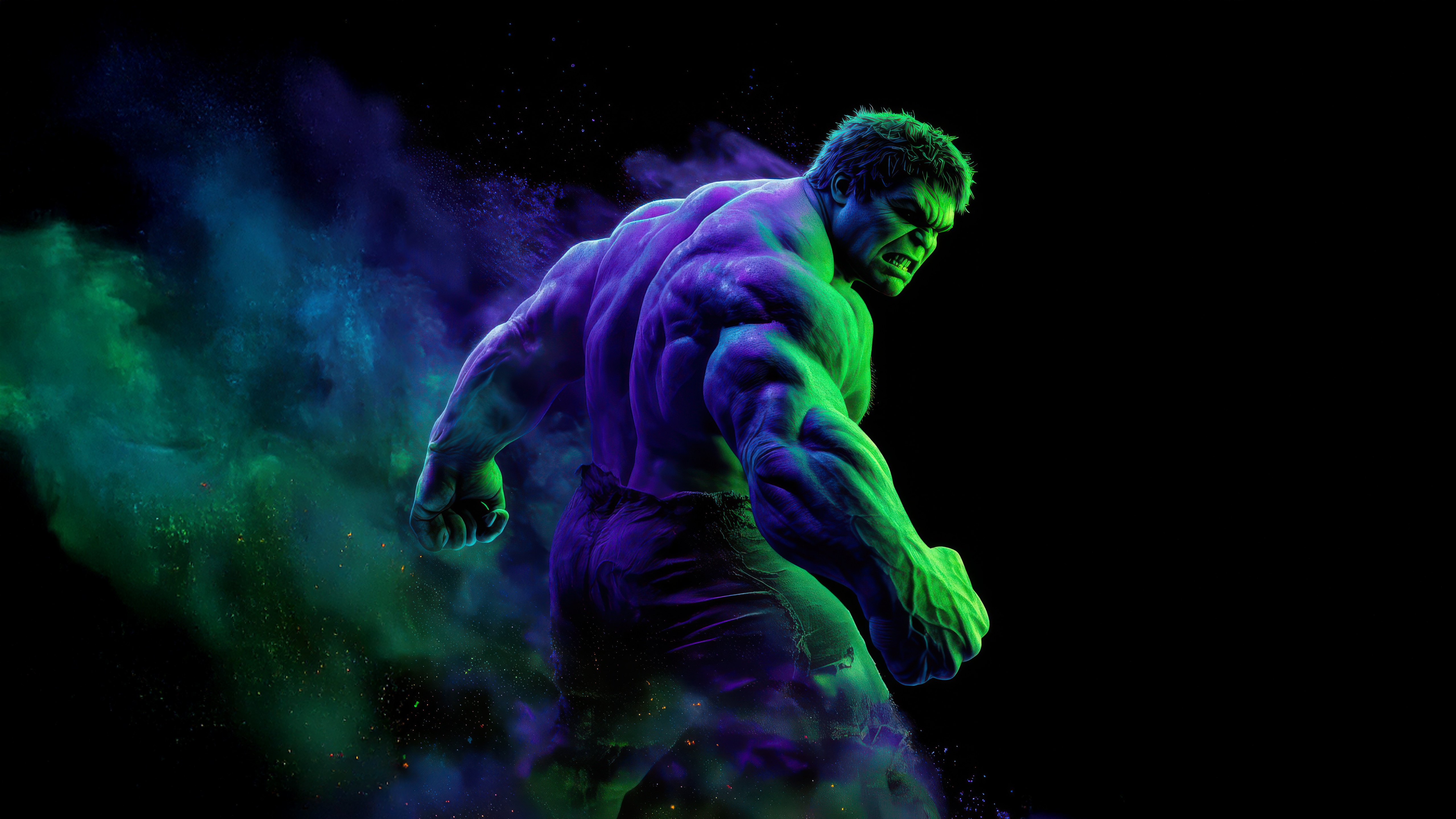 The Hulk in Action with Green and Purple Smoke HD Wallpaper