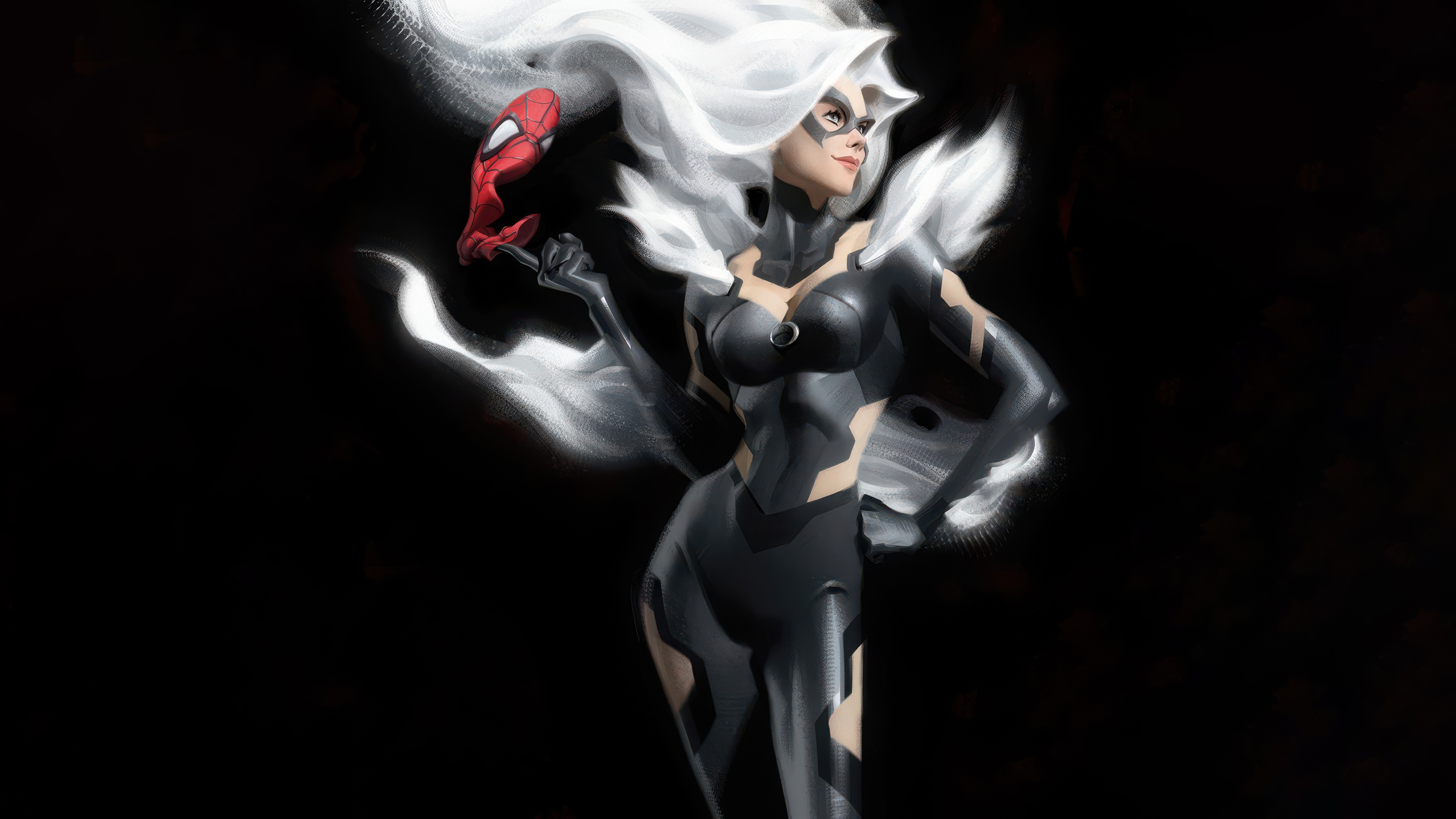 Marvel Black Cat holding Spider-Man mask HD Wallpaper