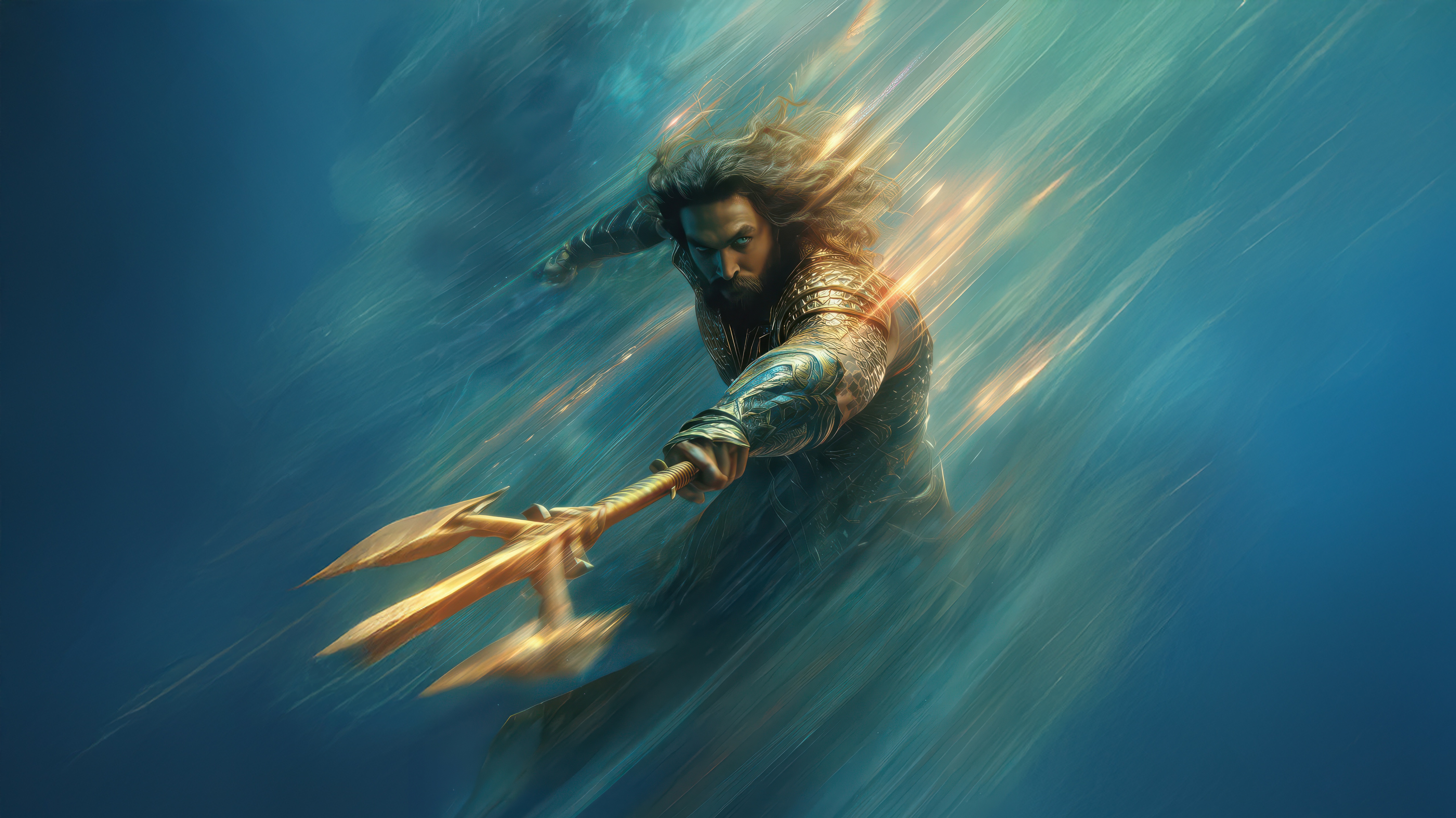 Aquaman with Trident in Water HD Wallpaper