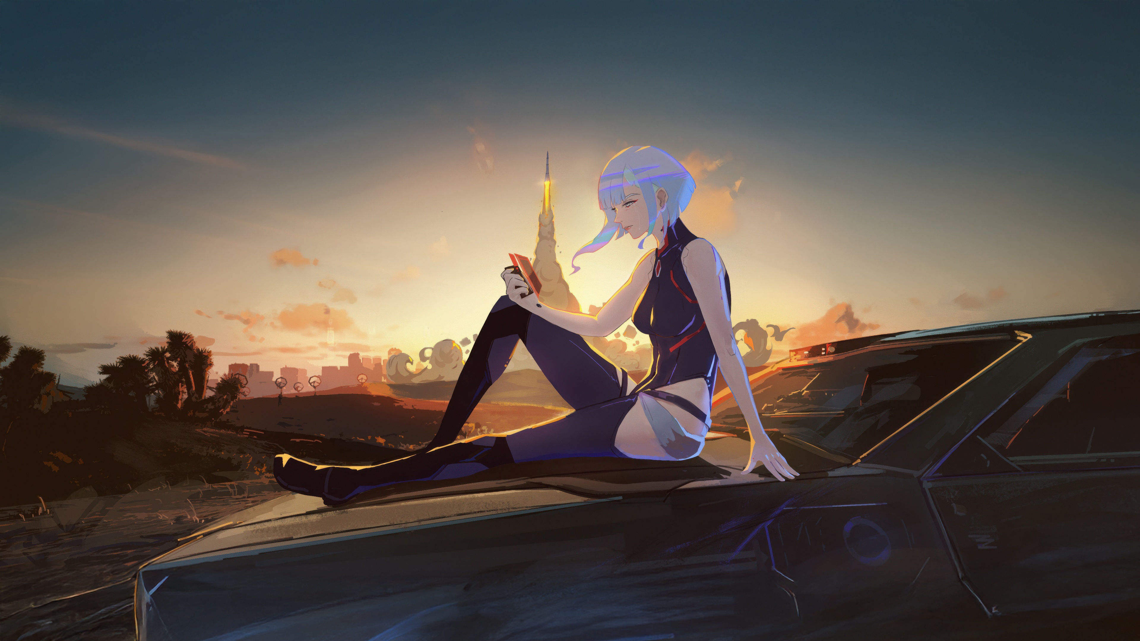 Lucy from Cyberpunk Edgerunners on a car HD Wallpaper