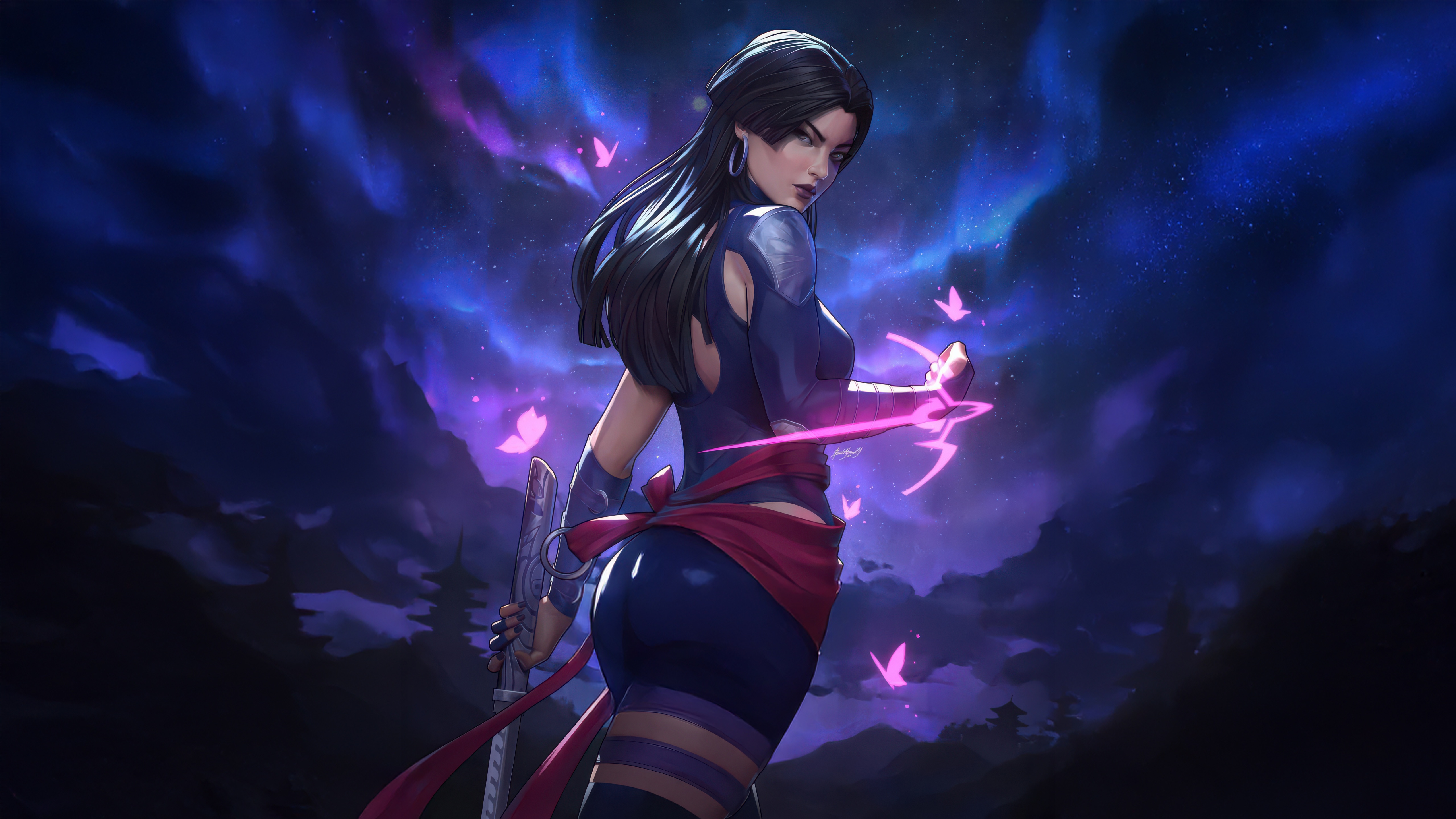 Psylocke with a psychic katana and butterflies HD Wallpaper