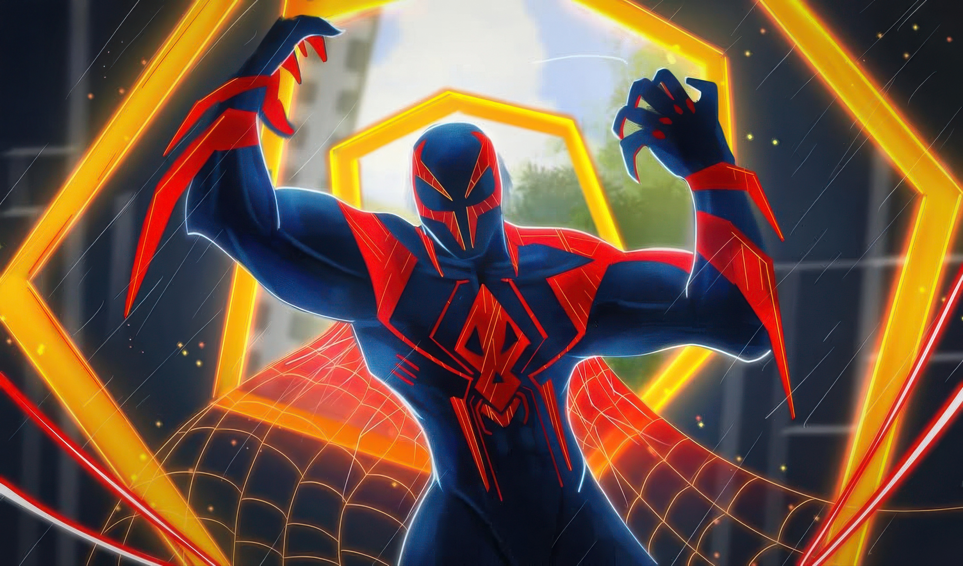 Spider-Man 2099 in a dynamic pose HD Wallpaper