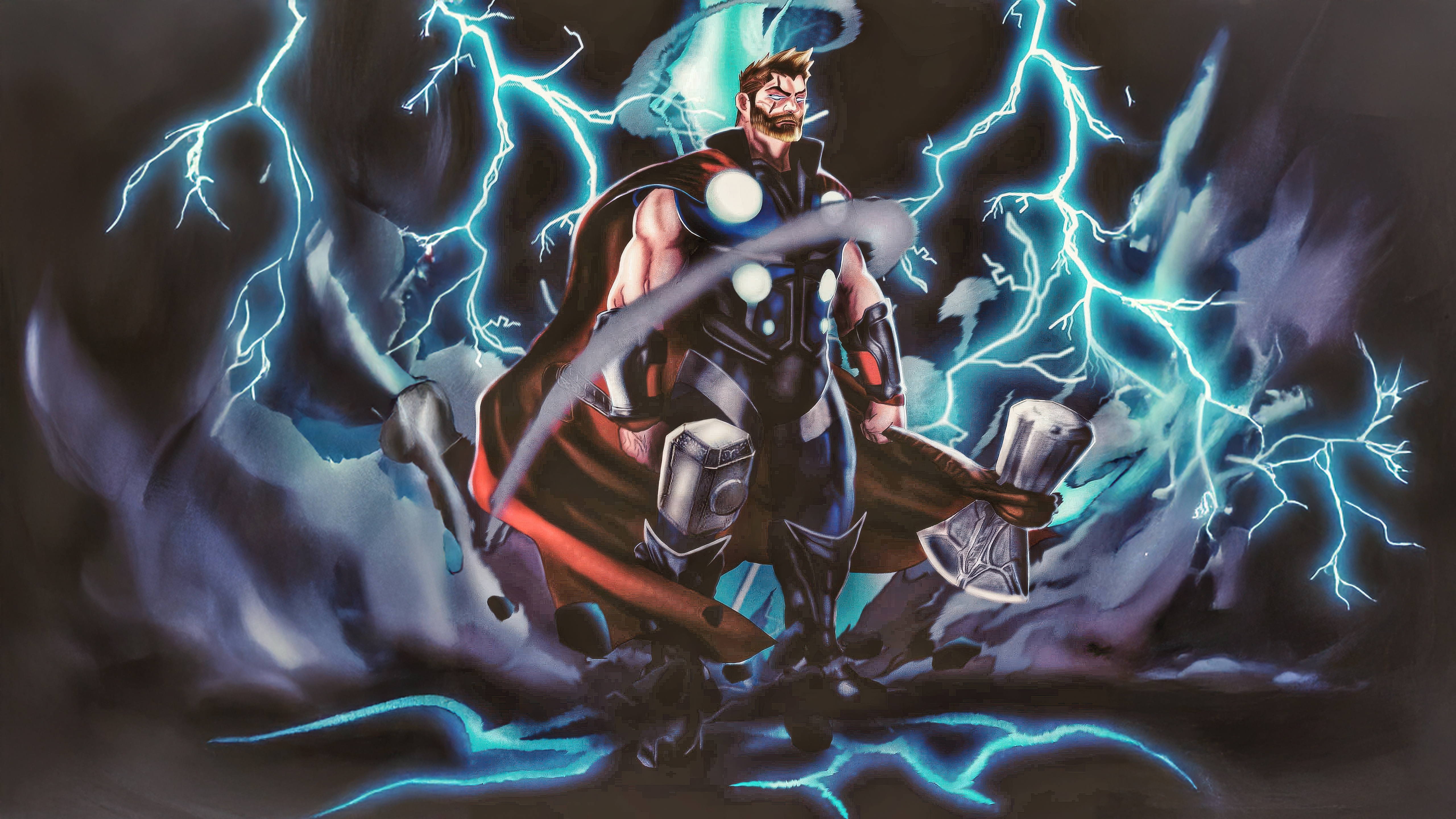 Thor with Mjolnir surrounded by lightning HD Wallpaper